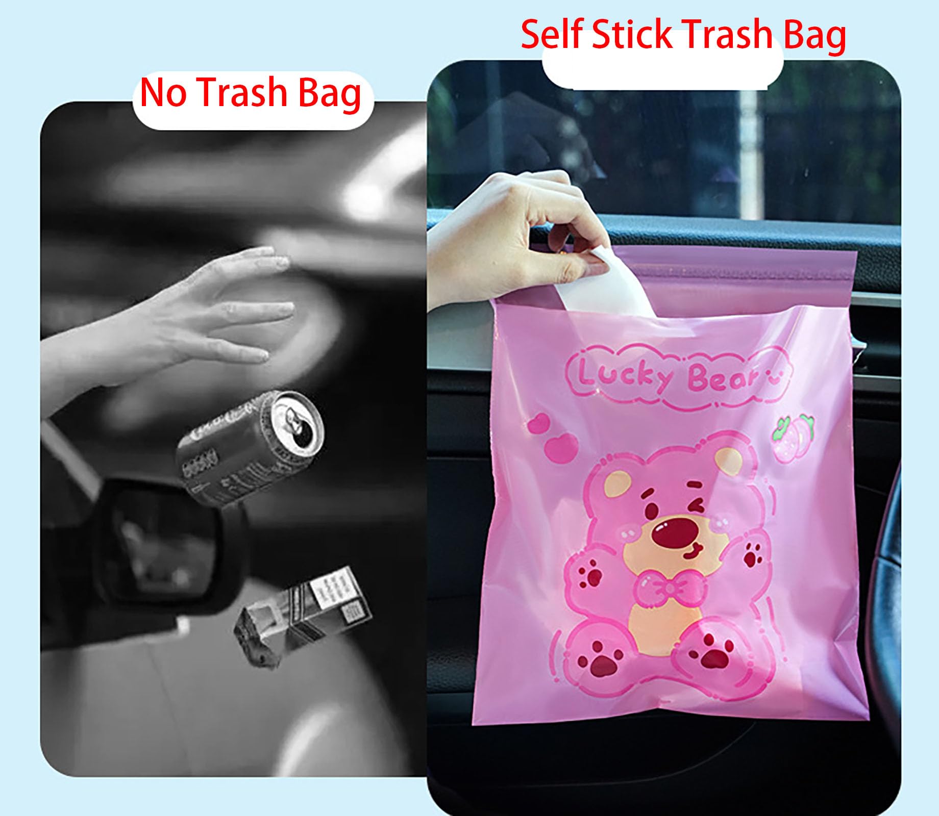 Thickened Self-adhesive Trash Bag, 50 Pcs 9.9 Inch x 10 Inch Car Garbage Bag for Disposable Garbage Storage of Automobile and Ki