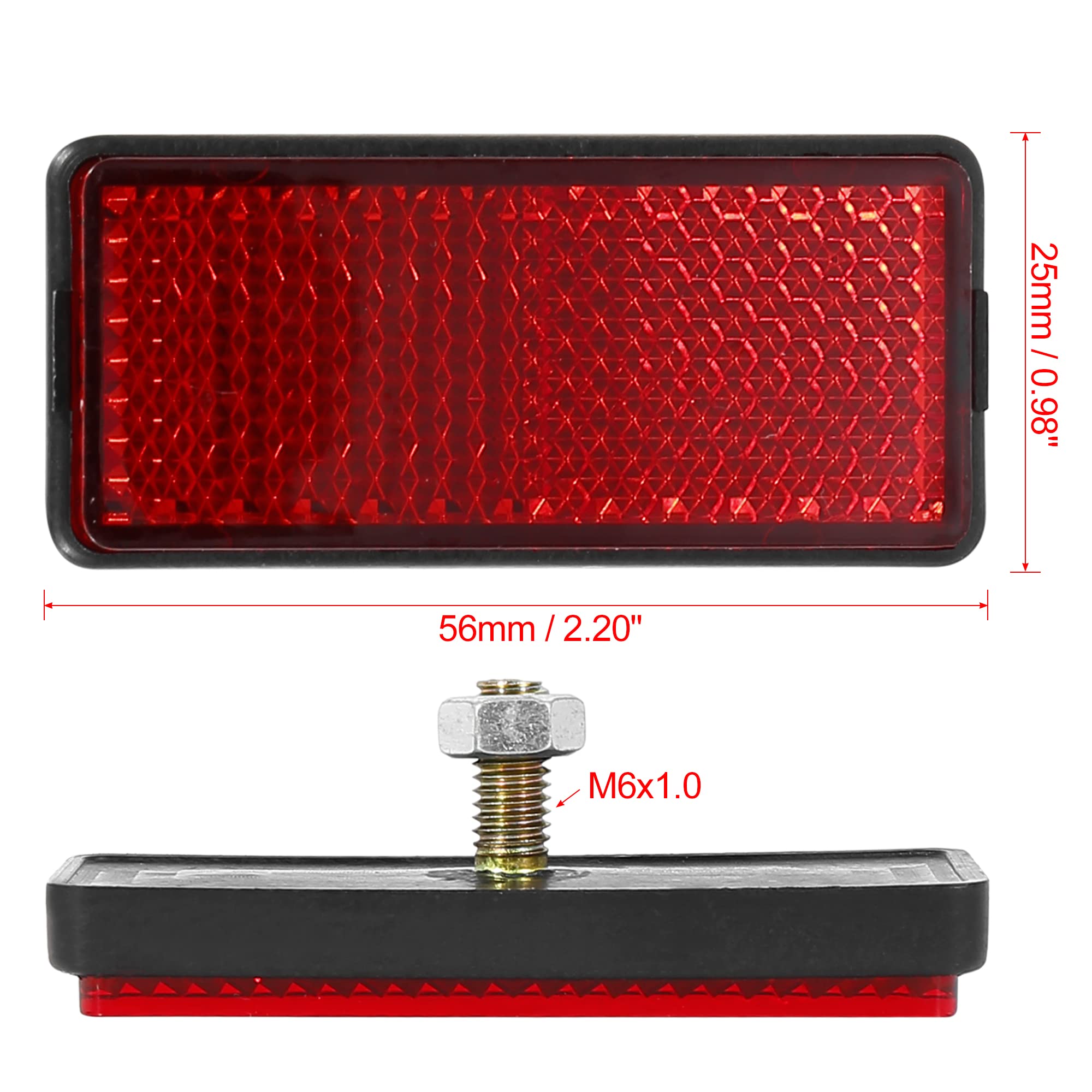 F Fierce Cycle Pair M6X1.0 Red Rectangle Universal Screw Mount Reflective Warning Reflector For Motorcycle Bike 56Mm Length
