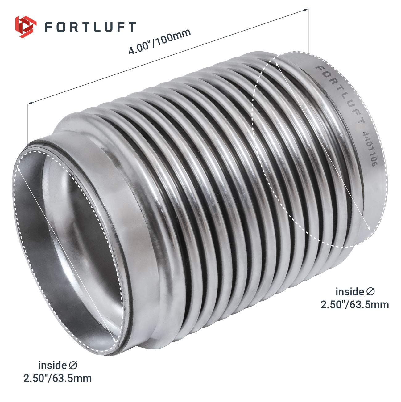 Fortluft Exhaust Flex Pipe (Bellows, 2.50''X4.00''/63.5X100Mm)