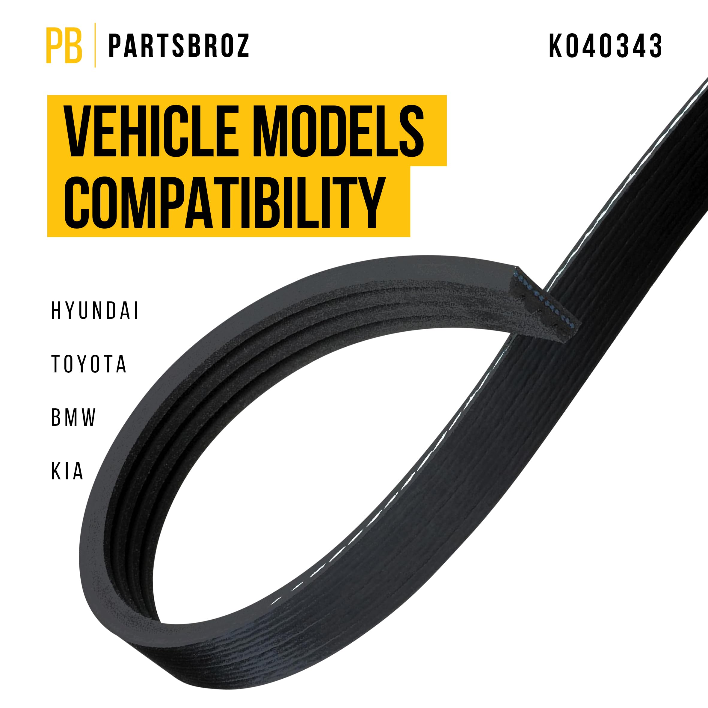 Partsbroz K040343 Micro-V Serpentine Drive Belt - Compatible With Gates Dayco Bando Acdelco Goodyear Continental Masterpro - Rep
