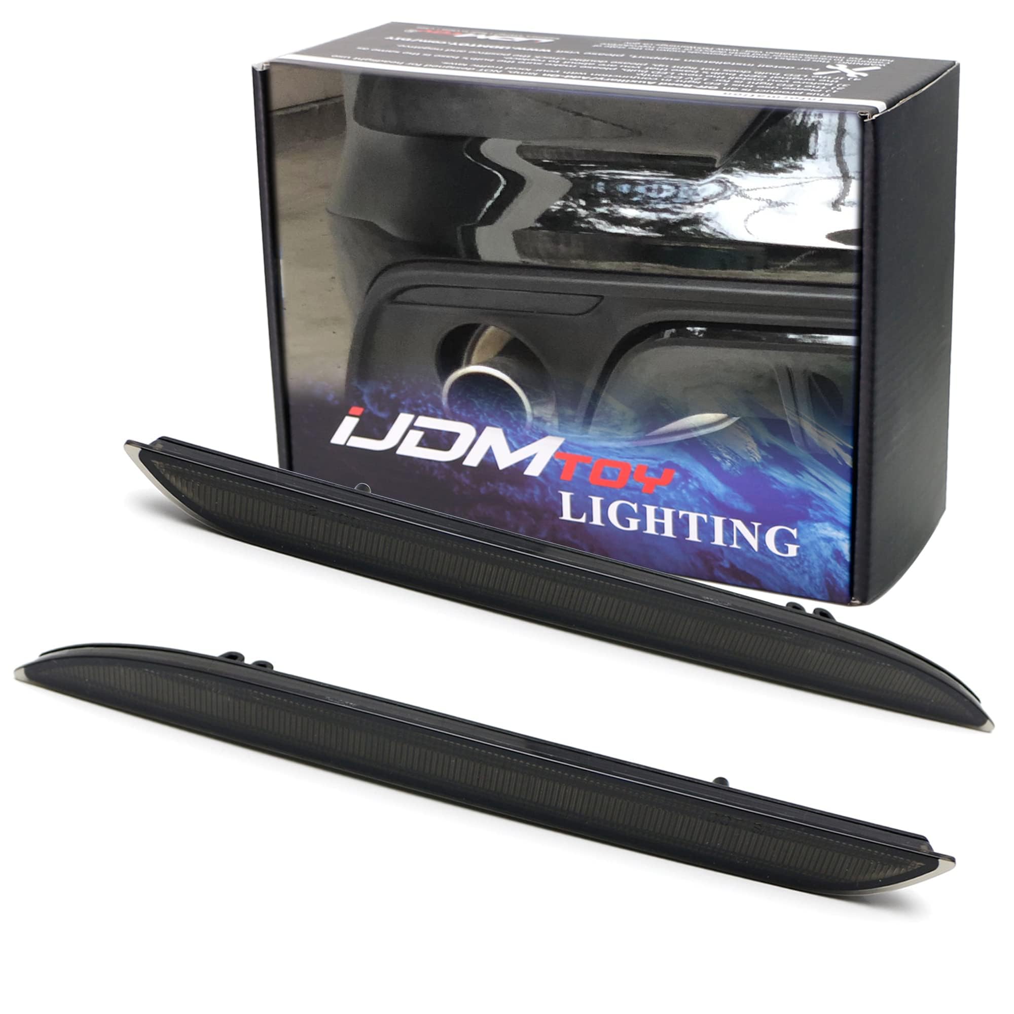 Ijdmtoy Black Smoked Lens Rear Bumper Reflector Lenses Compatible With 2015-2017 Ford Mustang, Oe-Spec Lh Rh Assembly