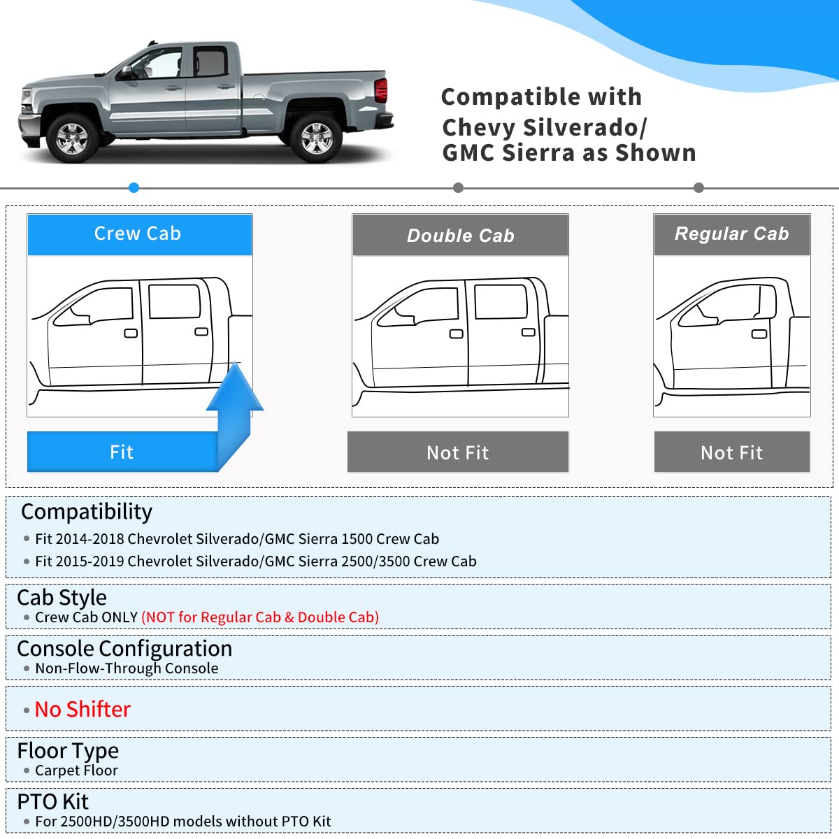 Oedro Floor Mats Fit 2014-2018 Chevy Silverado/Gmc Sierra 1500 Crew Cab, 2015-2019 Silverado/Sierra 2500 Hd/3500 Hd Crew Cab, Black Tpe All Weather 2 Row Floor Liner Set (Front & 2Nd Seat)