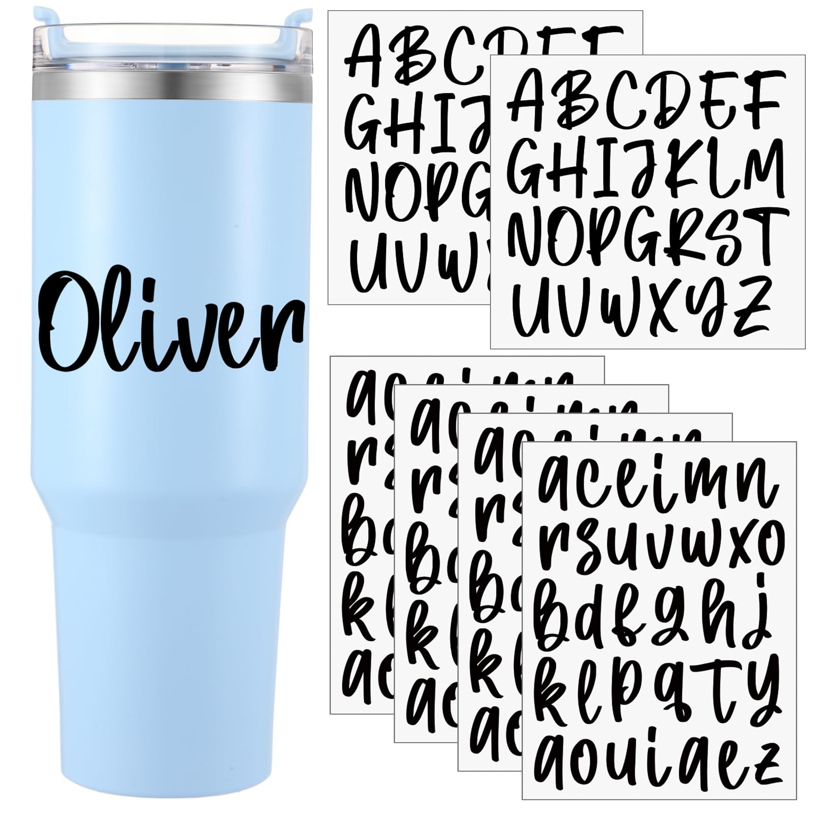 Humyoun 6 Sheets UV DTF Cup Wrap Name Decals for Tumblers Waterproof Custom Vinyl Lettering Alphabet Stickers Personalized Name 