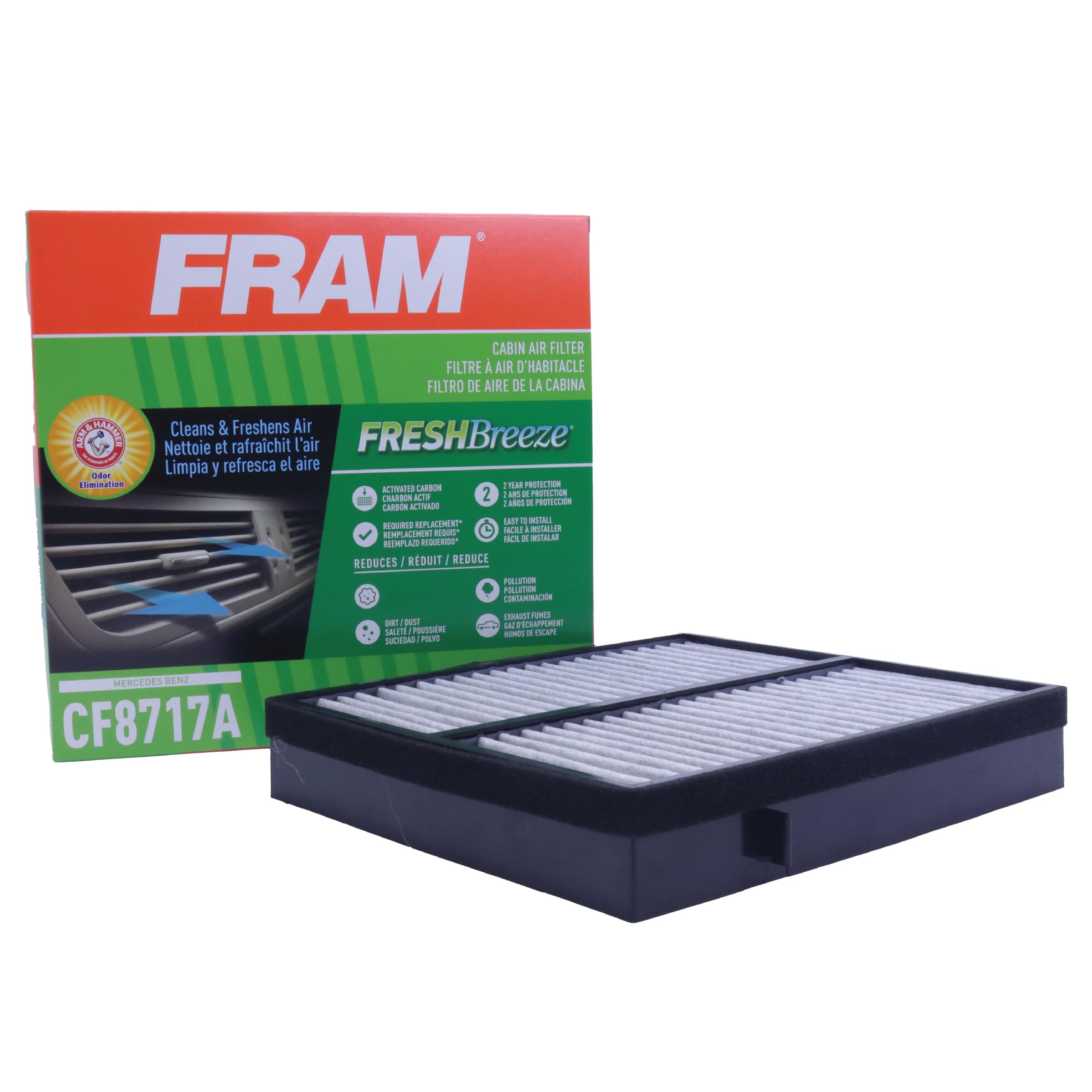Fram Fresh Breeze Cabin Air Filter Replacement For Car Passenger Compartment W/ Arm And Hammer Baking Soda, Easy Install, Cf8717
