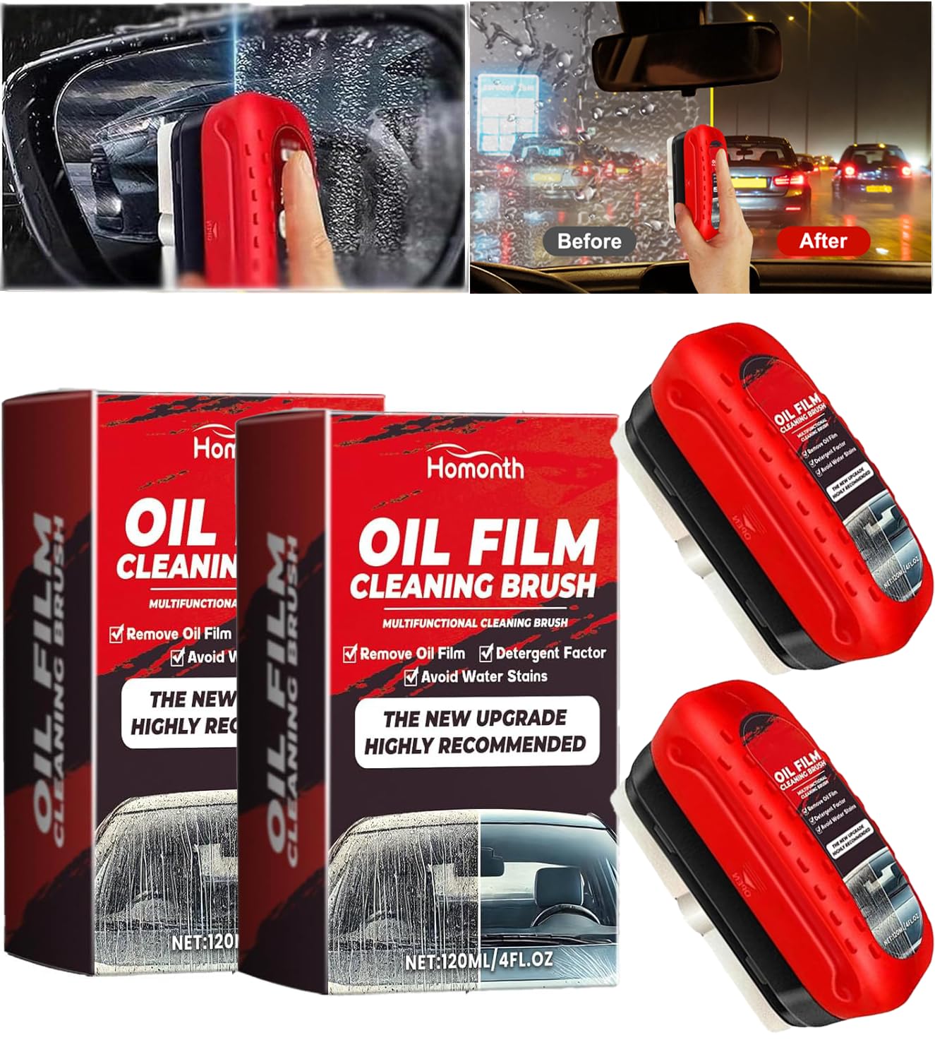 2 PCS Automotive Oil Film Cleaning Brush,2025 New Coating for Windshield, Prevents Rain and Fog,Improves Clarity and Visibility