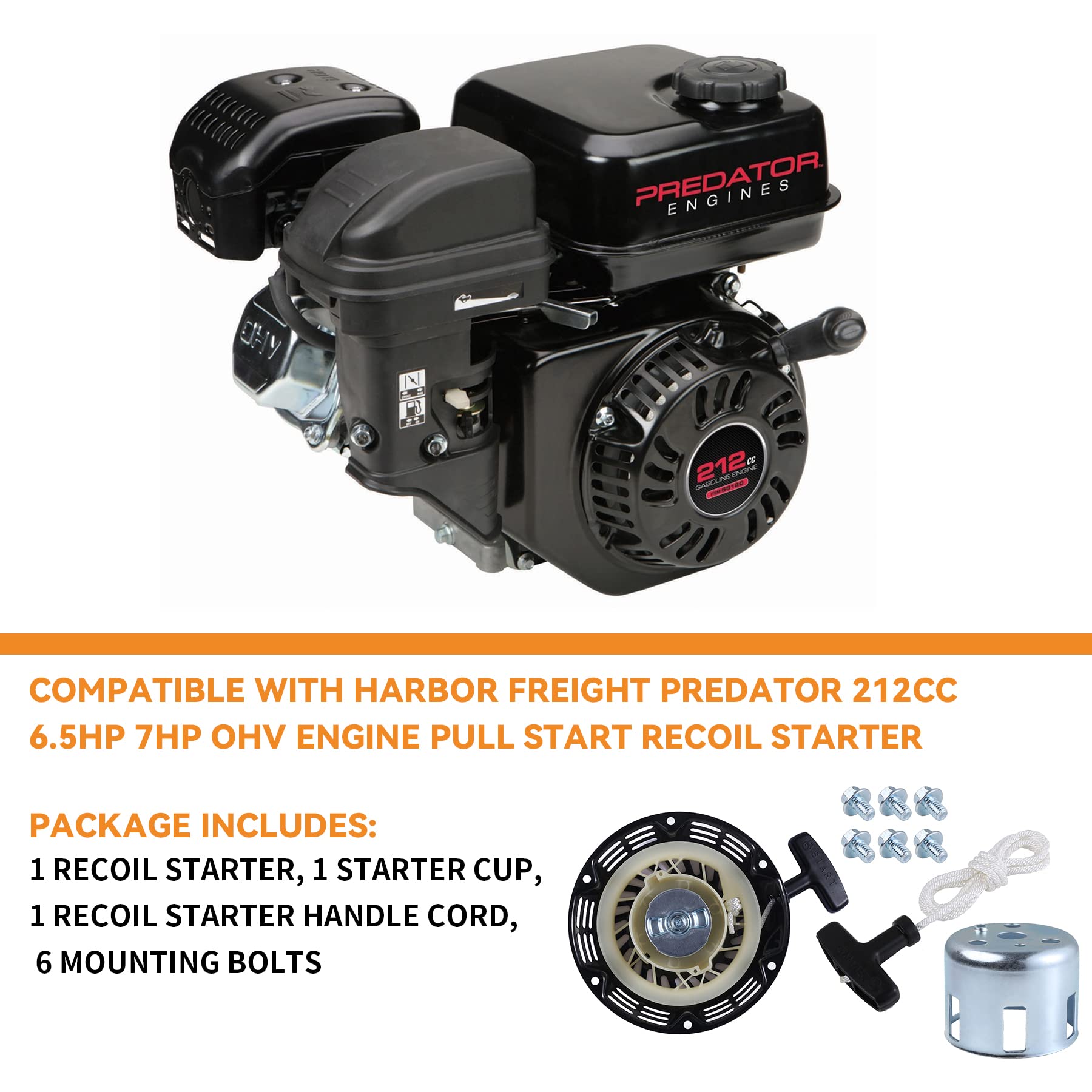 Stylemafia Pull-Start-Recoil-Starter Cover Fit For Harbor Freight-Predator Rato 212Cc 6.5Hp 7Hp Ohv Engine Go Kart Pit Bike Gene