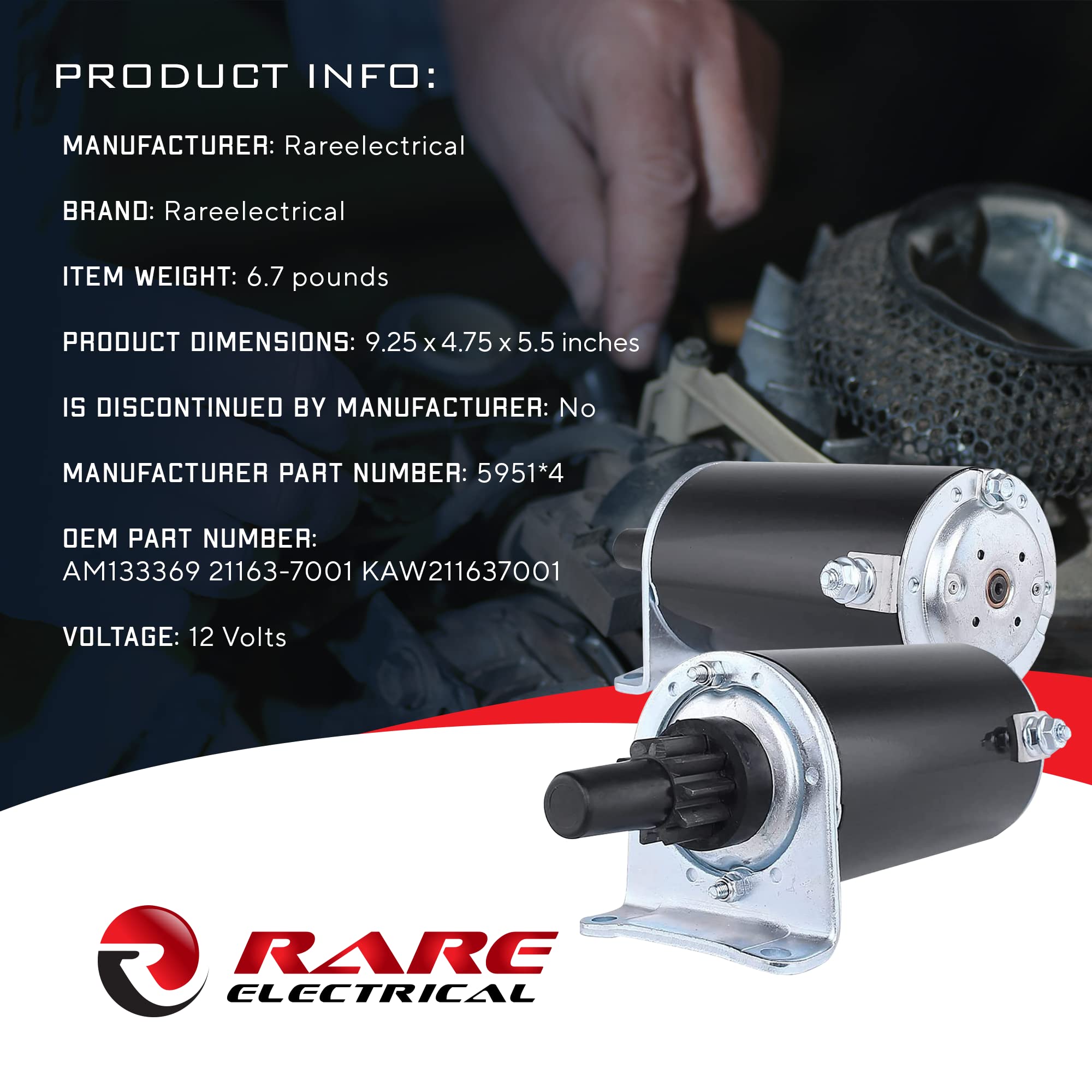 RAREELECTRICAL New Starter Compatible With Kawasaki Small Engines Various Models 15-23Hp By Part Numbers Am133369 21163-7001 Kaw211637001 Kaw211637010 211637029 211637001 211637010 211637022