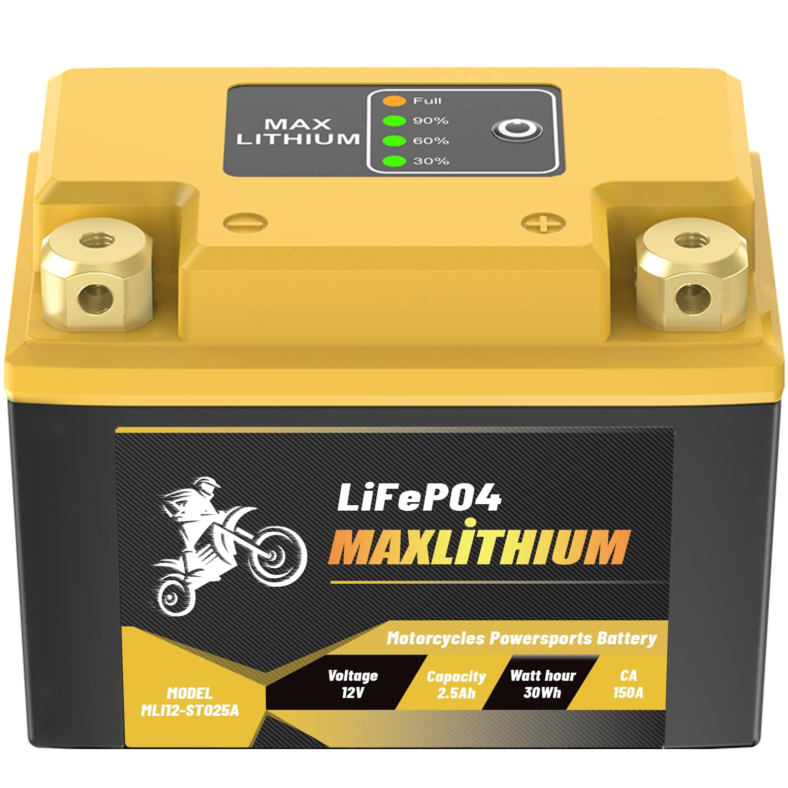 Maxlithium 2.5Ah 210CA 12V Motorcycle Lithium Battery - Perfect Replacement for YTX4L-BS/YTX5L-BS/YTZ6-BS/YTX7L-BS, High-Rate Ce