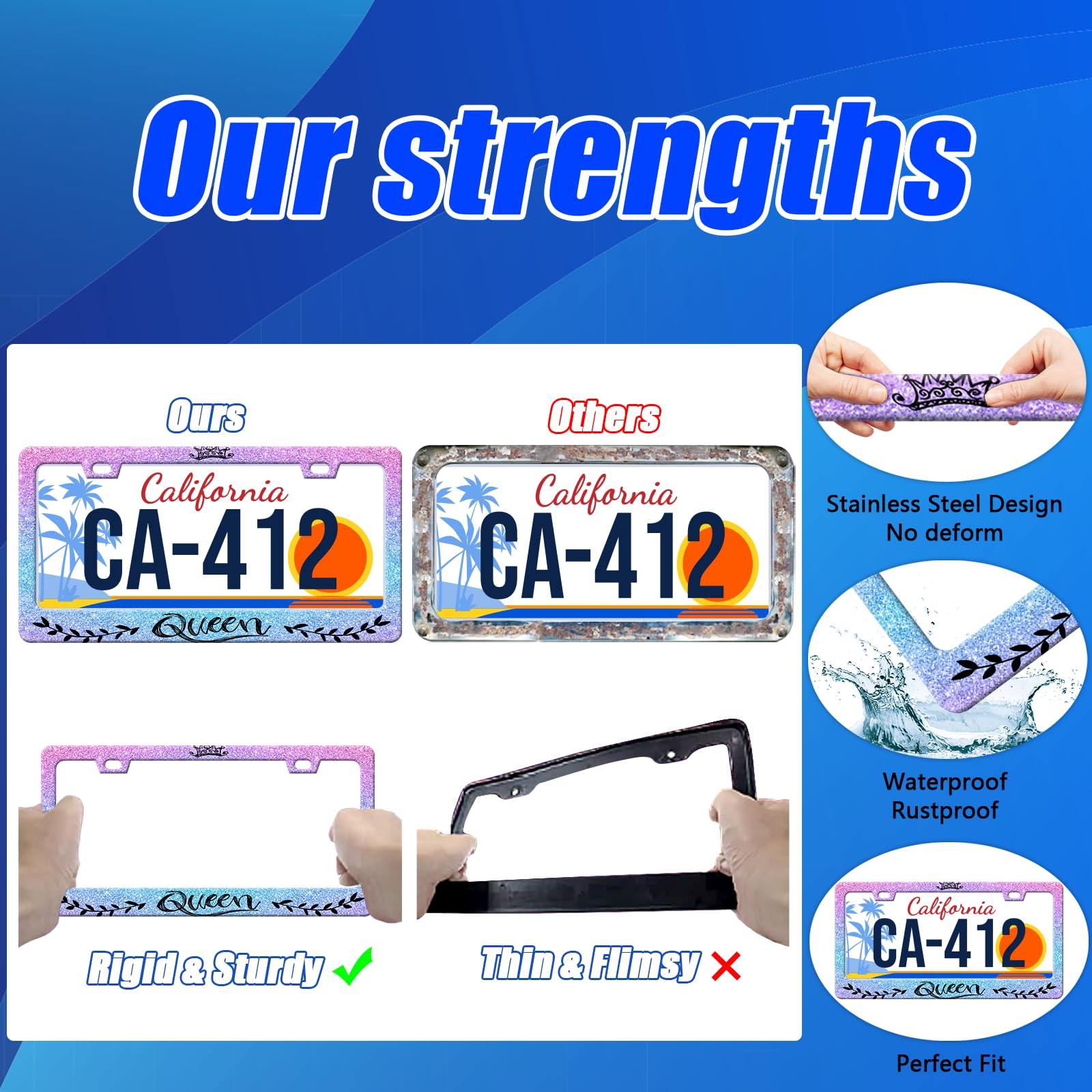 Crown Queen License Plate Frames Pink Funny License Plate Holder for Car Decor Parts Personalized Stainless Steel License Plate