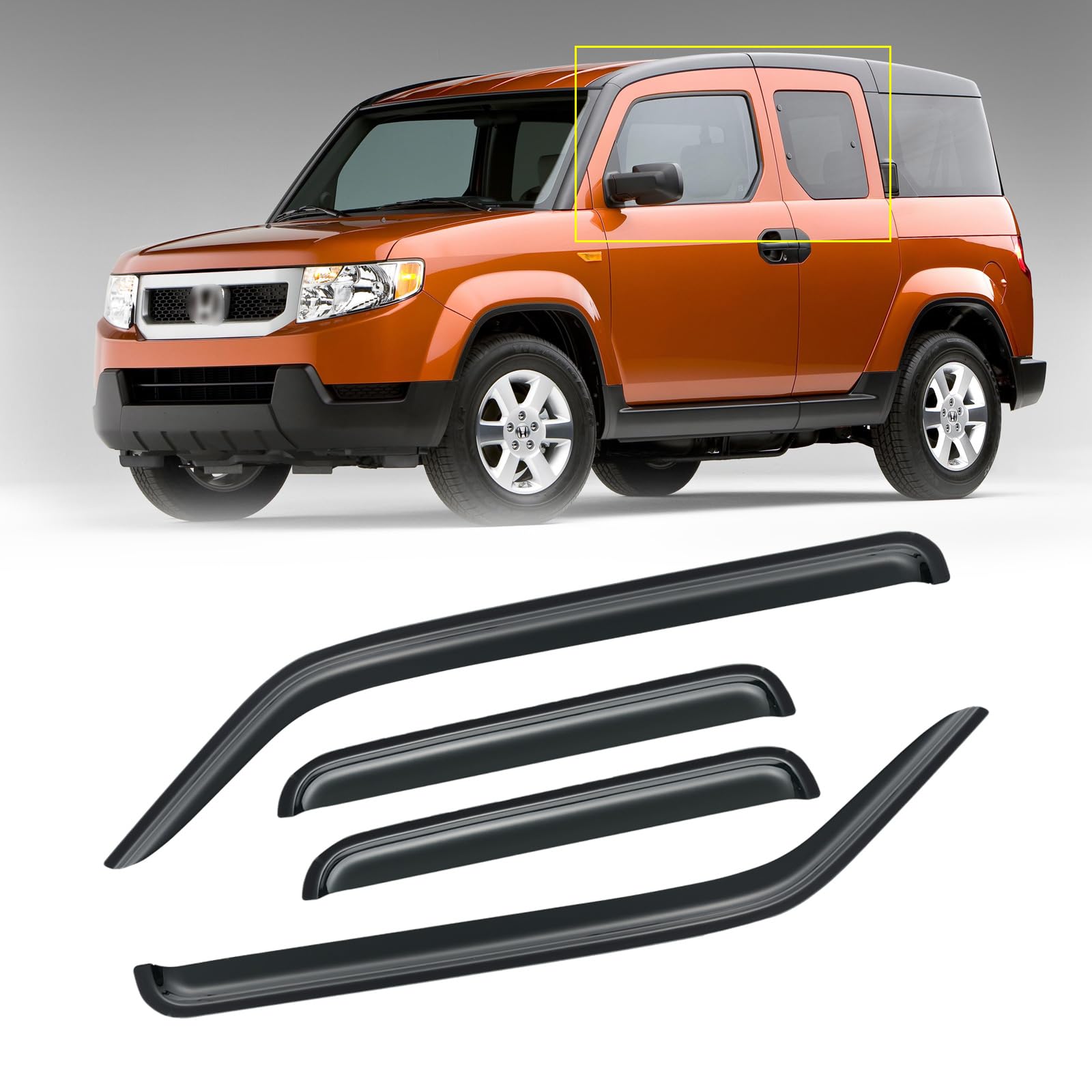Window Visor For 2003-2011 Honda Element, Rain Guards Shields Vent Deflector Shade Wind Dark Smoke 2004 2005 2006 2007 2008 2009