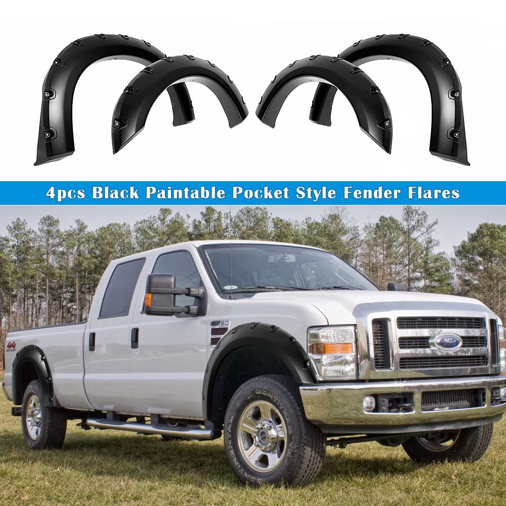 Aps Fender Flares, Compatible With Ford F-250 F-350 Super Duty 1999-2007 Injection Moulding Wheel Flares Pocket Rivet Style
