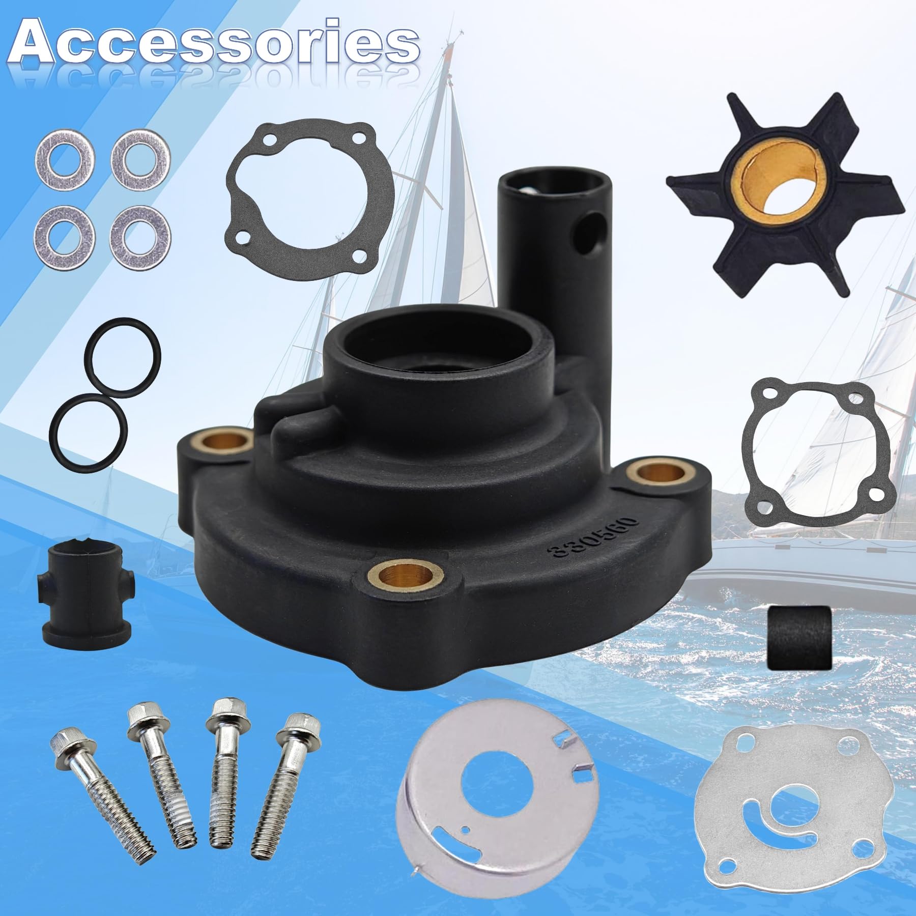Ghmarine 395270 Water Pump Impeller Kit For Johnson Evinrude 14 25 28 Hp Outboard Engines Gearcase Repair 395271 18-3383 12060