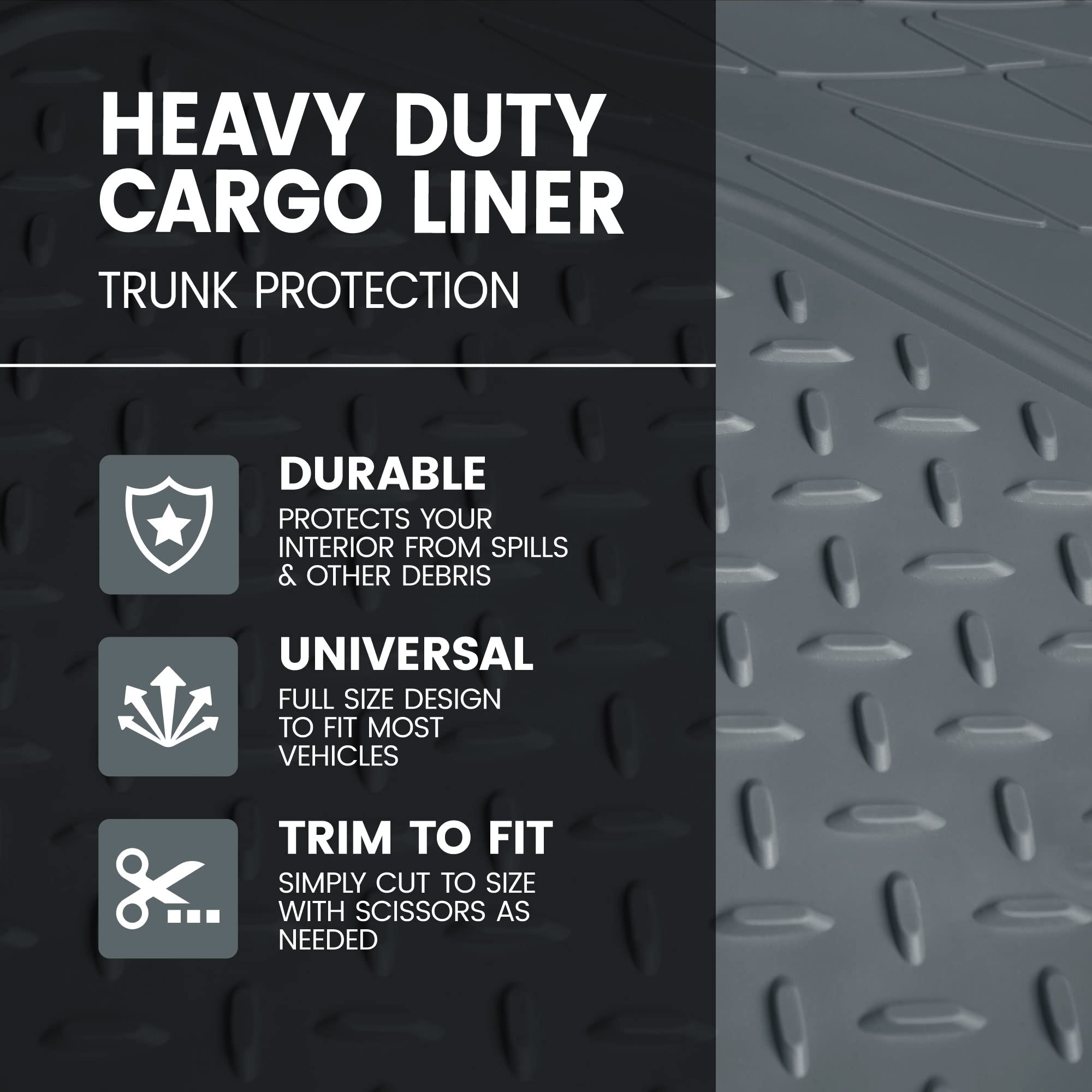 BDK Heavy Duty Rubber Cargo Mat Liner - All-Weather Trunk Protection, Trim-to-Fit Design for Cars, SUVs, Vans & Trucks - Non-Slip, Waterproof, Durable Cargo Floor Liner - 46&quot; x 56.75&quot; x 0.25&quot; - Gray