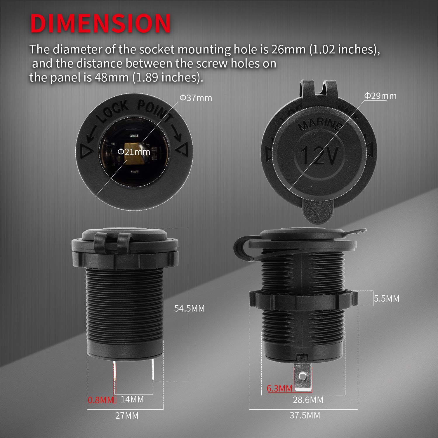 Daiertek 12V Car Cigarette Lighter Socket Female 12 Volt Power Outlet Replacement With Blue Led Waterproof For Boat Marine Scoot