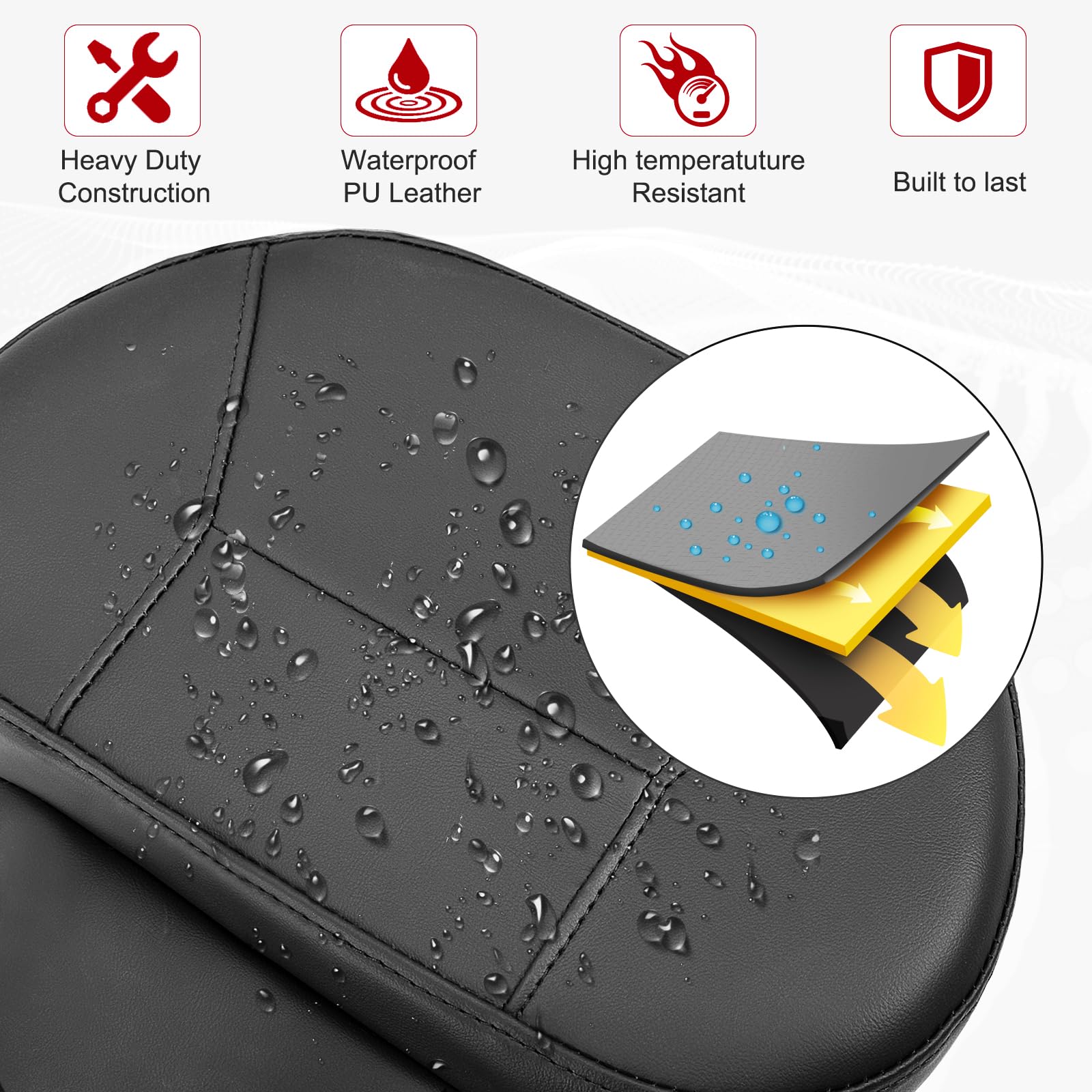 Kekykm Detachable Driver Rider Backrest For 2009-2024 Harley Davidson Touring Street Glide Road King Road Glide Ultra Limited Quick Release Comfort Stitch Backrest Pad W/Plug-In Mounting Kit