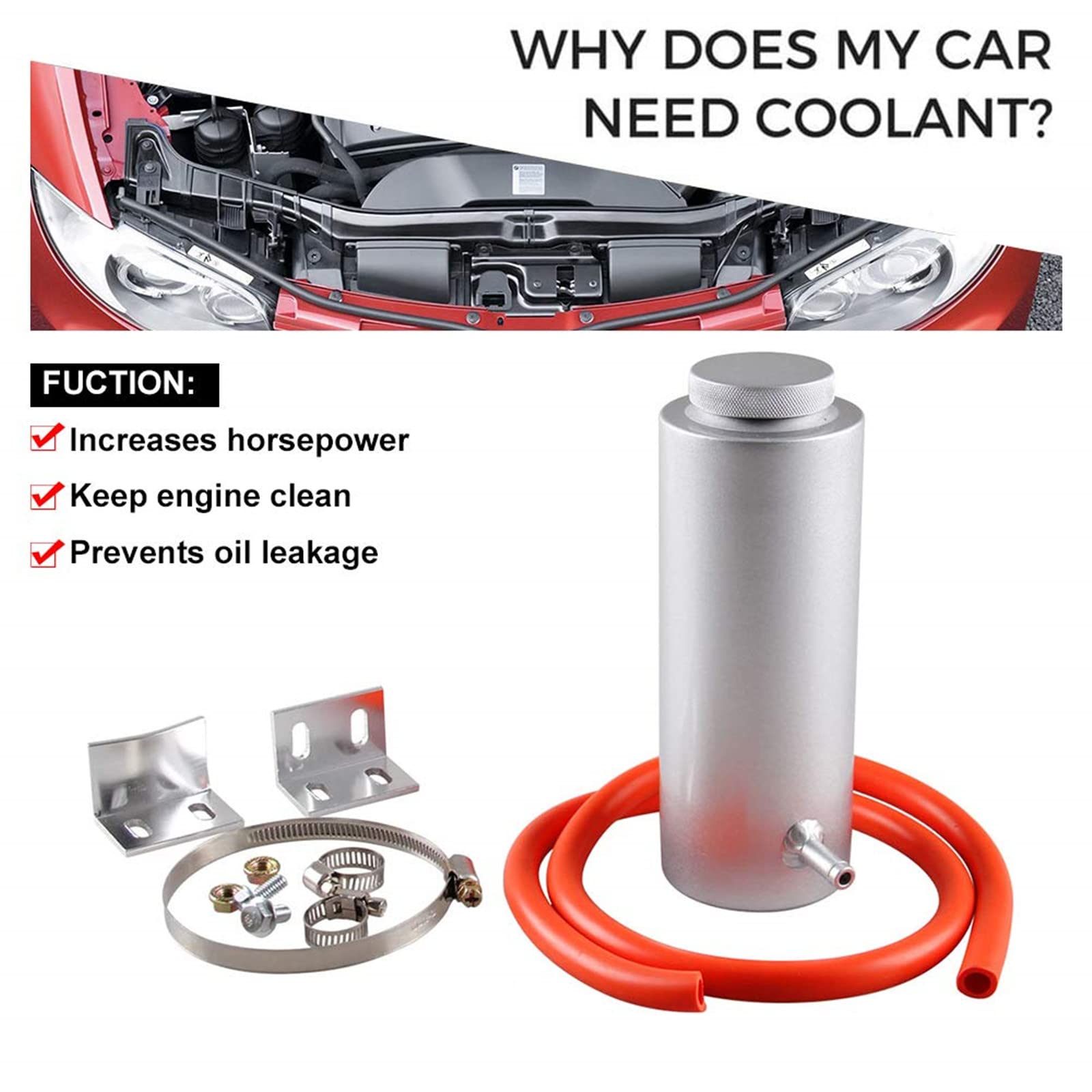 Ryanstar Universal Car Radiator Coolant Tank 800Ml Coolant Expansion Tank Overflow Oil Catch Tank Cooling Catch Bottle Reservoir Aluminum Billet Silver