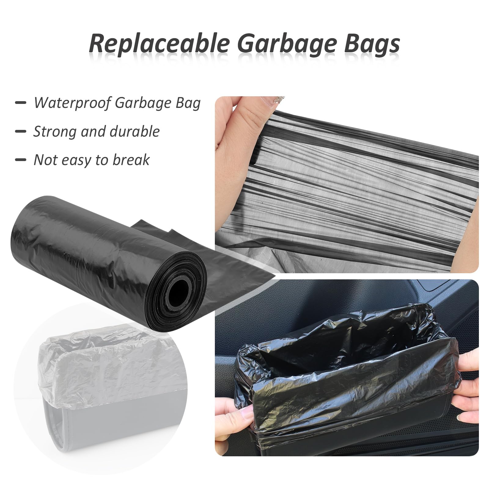 Hanging Car Trash Can,Waterproof Leather Car Trash Bin with One Roll Car Trash Bag,Multifunctional Foldable Car Garbage Can Car