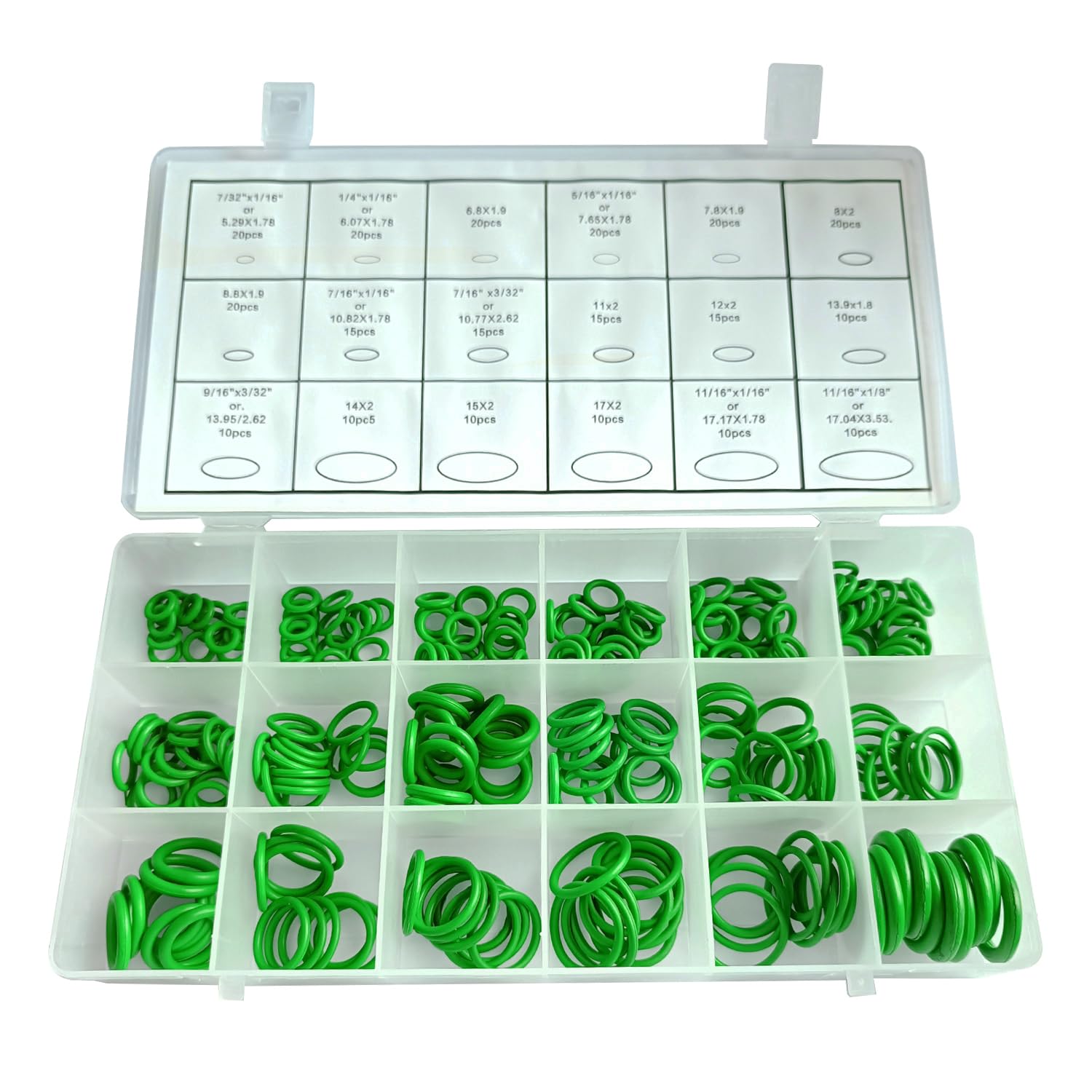 Beduan 270Pcs Compressor O Rings Kit 18 Sizes Car Air Conditioning Ac Rubber O-Ring Gasket Assortment Set (Green)
