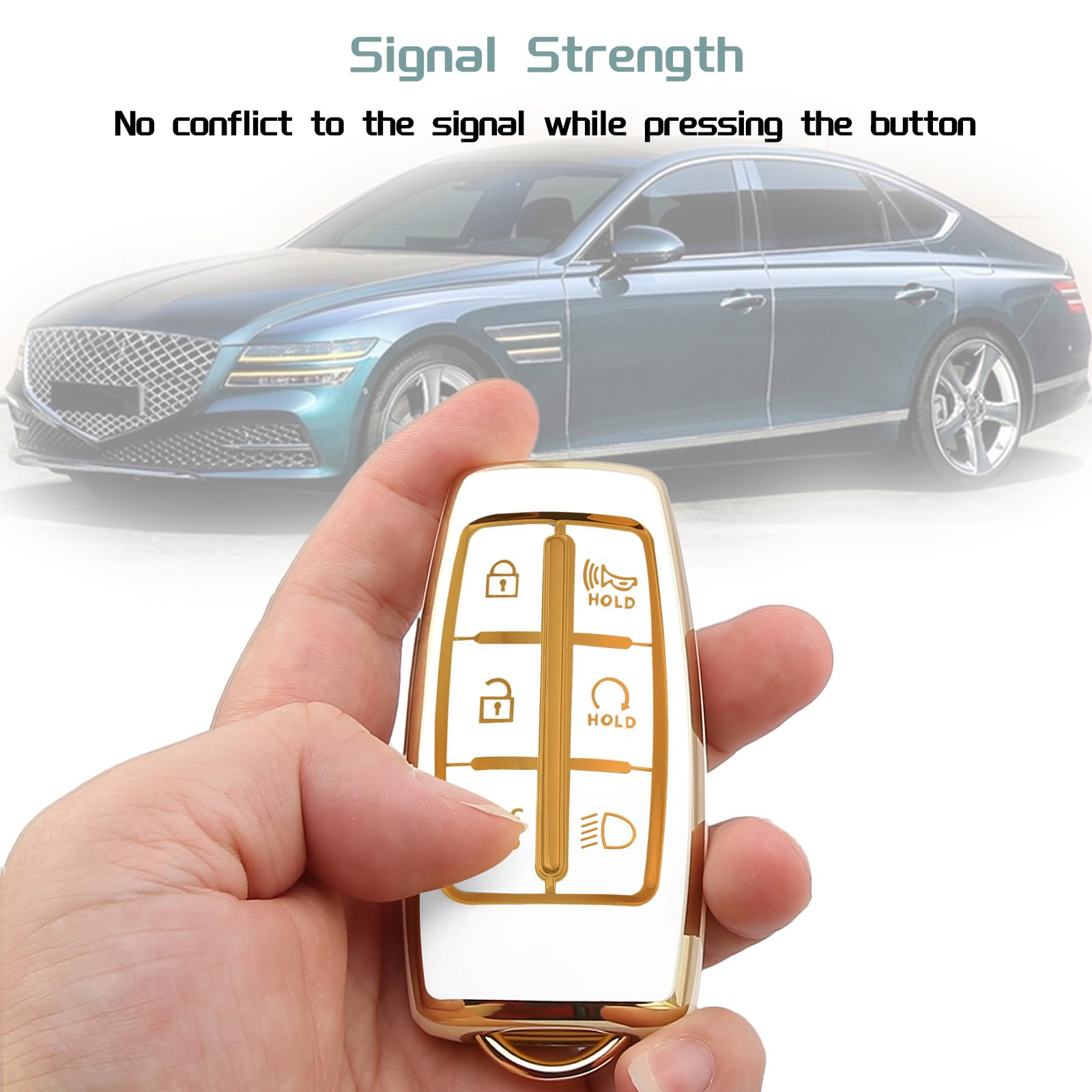 Compatible With Genesis Key Fob Cover Gold Keychain For G80 Gv80 Gv70 G90 2021 2022 2023 6 8 Buttons Tpu Accessories Car Key Cas