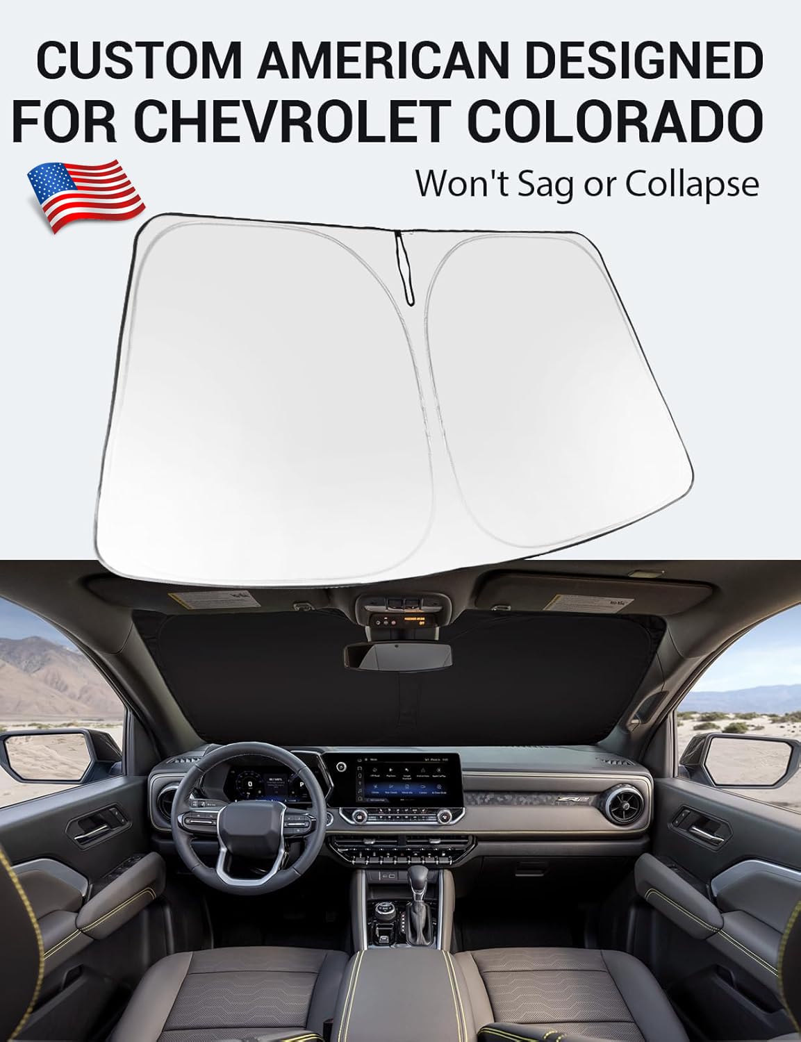 Proadsy 2025 Upgrade Windshield Sun Shade Custom Fit Chevrolet Colorado Pickup Truck 2023-2024 2025 4-Layer Foldable Front Sunsh