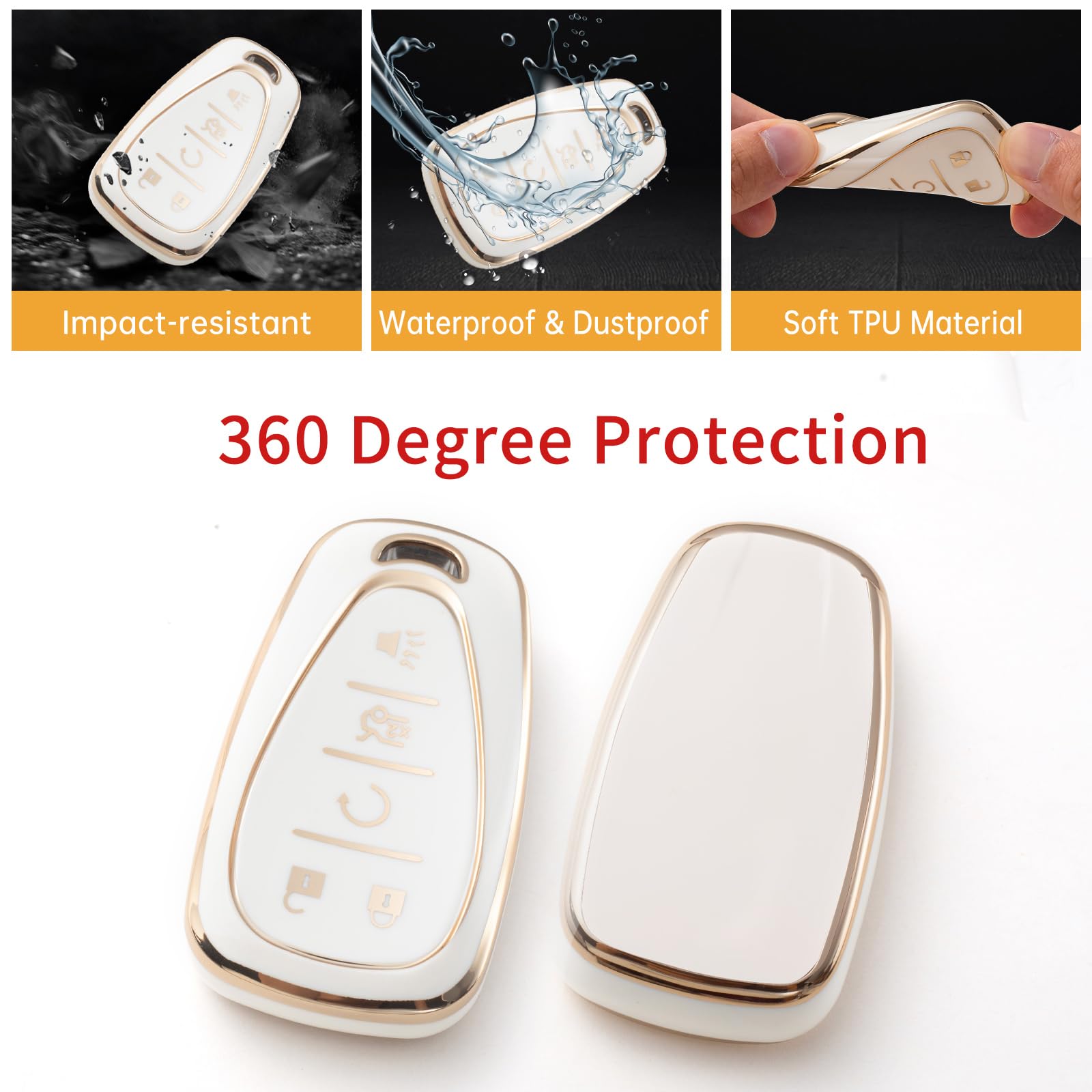 Gematay For Chevy Key Fob Cover, Key Case Shell Compatible With Chevrolet Chevy Equinox Malibu Camaro Traverse Smart Key Protect