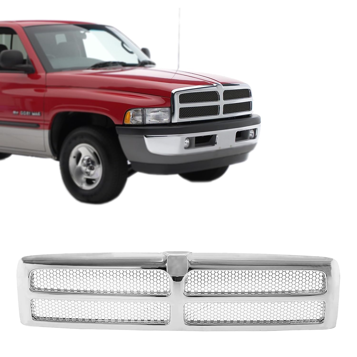 Carpartsdepot Chrome Honeycomb Mesh Grille Insert - Compatible With 1994-2002 Dodge Ram 1500, 2500, 3500 Pickup Truck - Fits Ch1