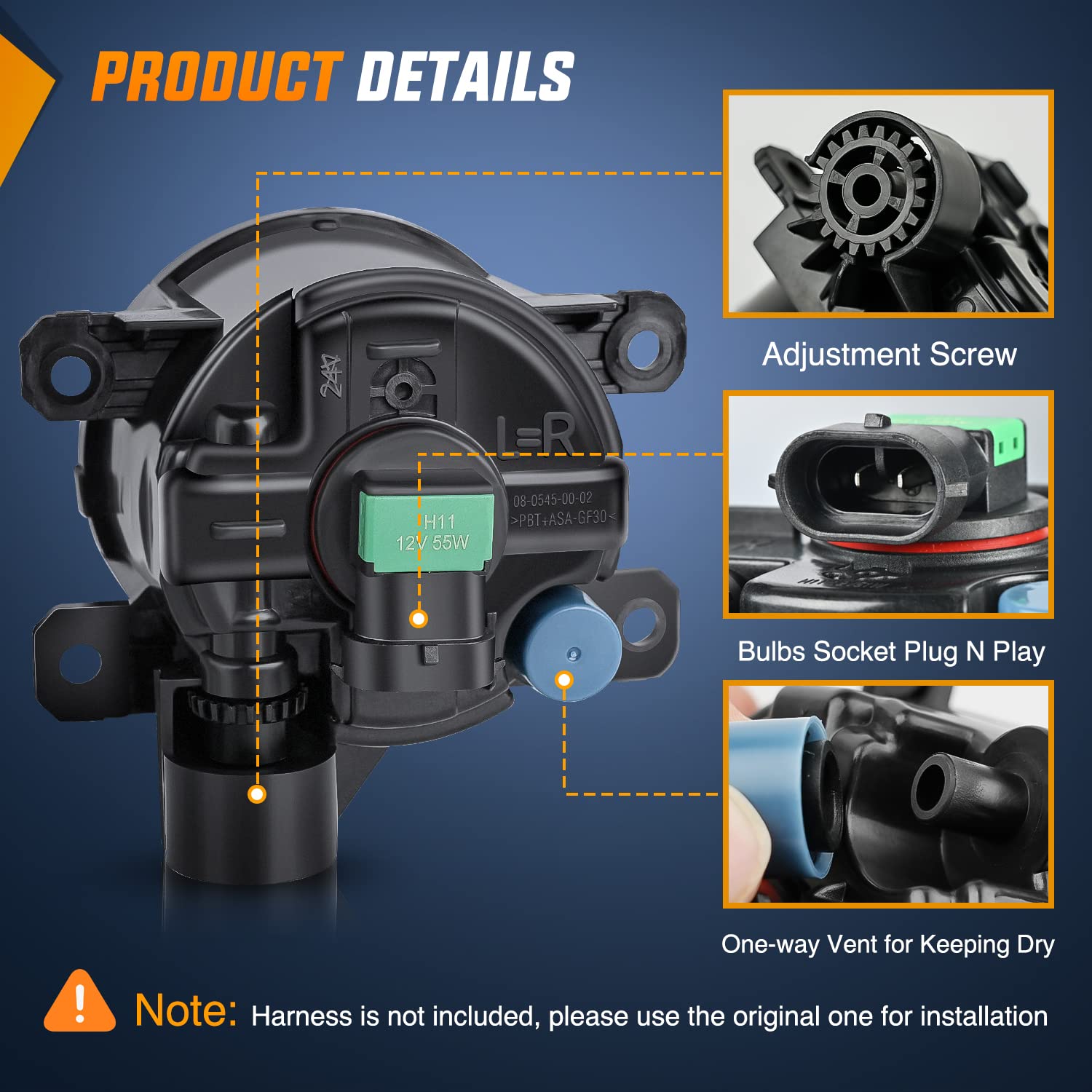 Nilight Fog Lights Assembly Compatible with 2013-2015 Accord Civic 2016-2018 Pilot 2014-2017 Compass 2013-2015 Crosstour CR-V Ch