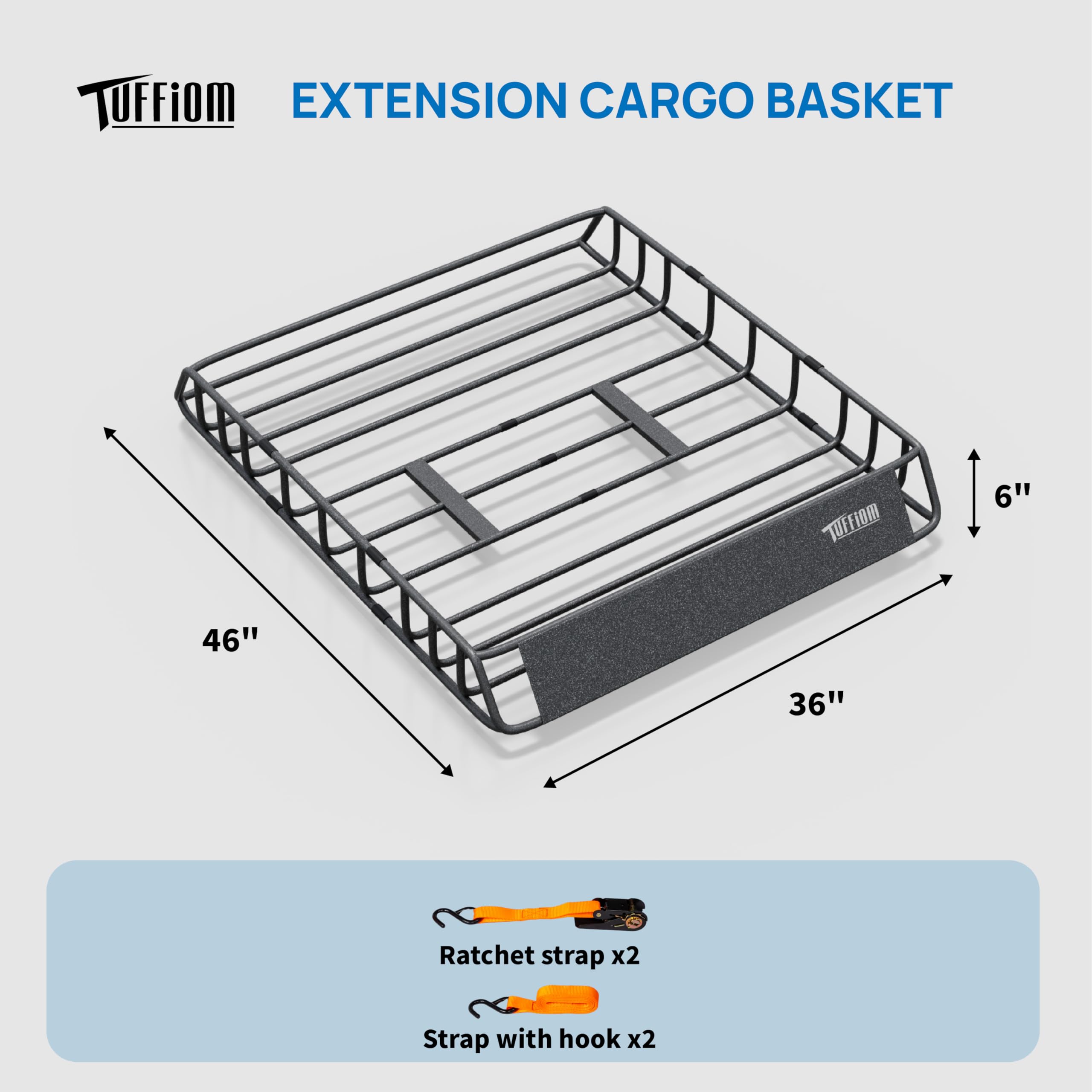 Tuffiom 46''X 36''X 6'' Universal Rooftop Cargo Carrier Basket, Heavy Duty Steel Roof Rack Basket W/4 Straps With Hook, Car Top