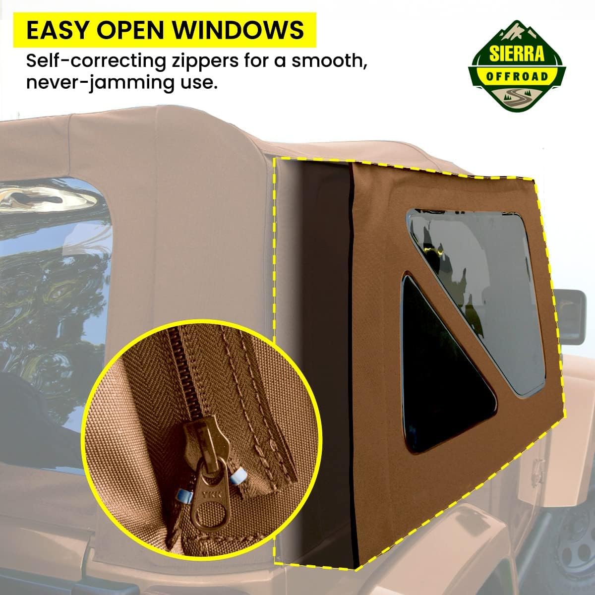 Sierra Offroad Soft Top For 1997 To 2006 Jeep Wrangler Tj - Spice, Sailcloth Vinyl - 2 Door Jeep Soft Top With Rear Plastic Tint