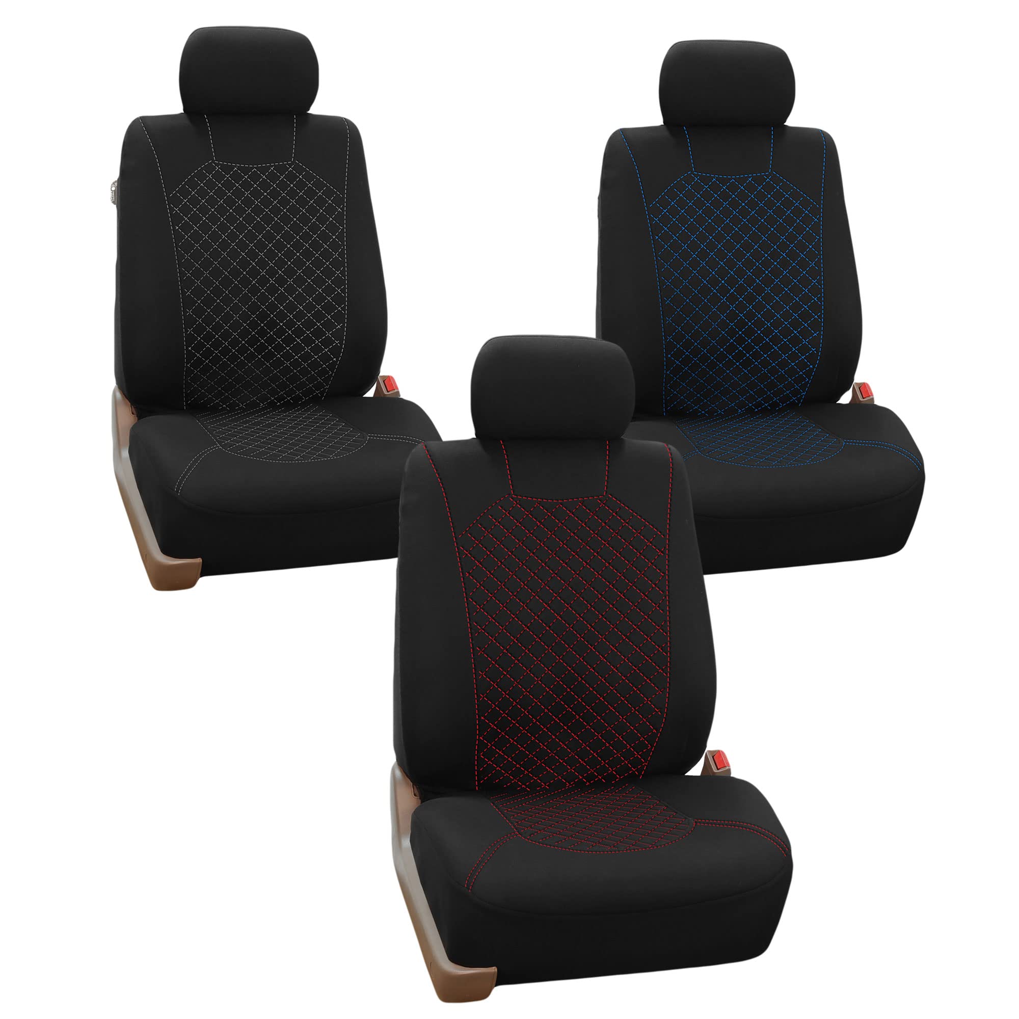 FH Group Car Seat Covers Front Seats Only Quilted Flat Cloth Red Black Combo Non-Slip Dash Grip Pad, Airbag Compatible Universal Fit Interior Accessories Cars Trucks SUV Automotive Seat Covers