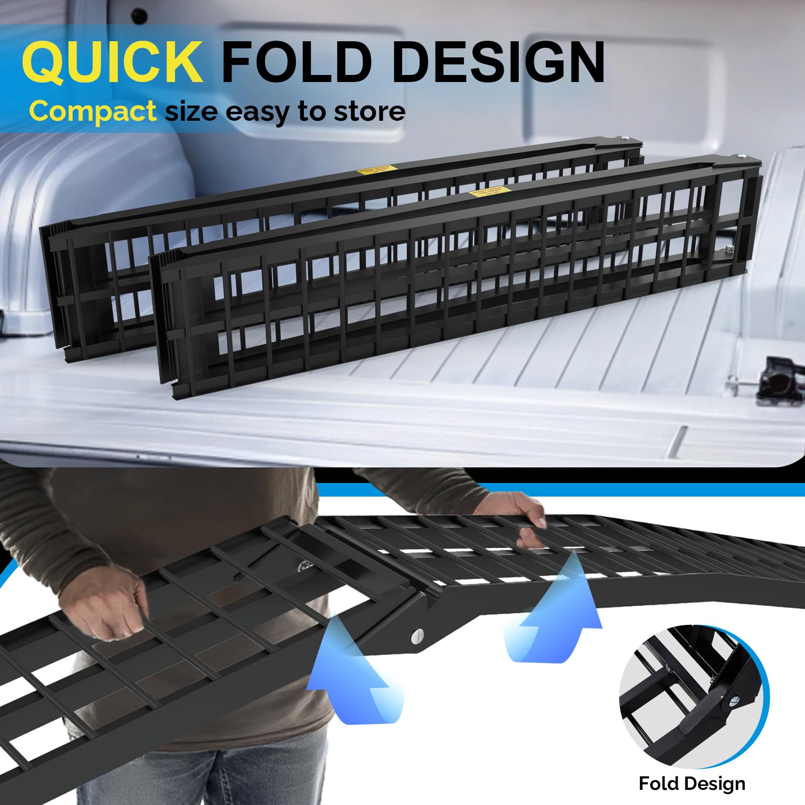 Tuffiom 10Ft Aluminum Truck Ramps 1200Lbs Capacity,2Pcs Folding Loading Atv Ramps For Pickup Trucks Bed, Trailer Ramp With Load