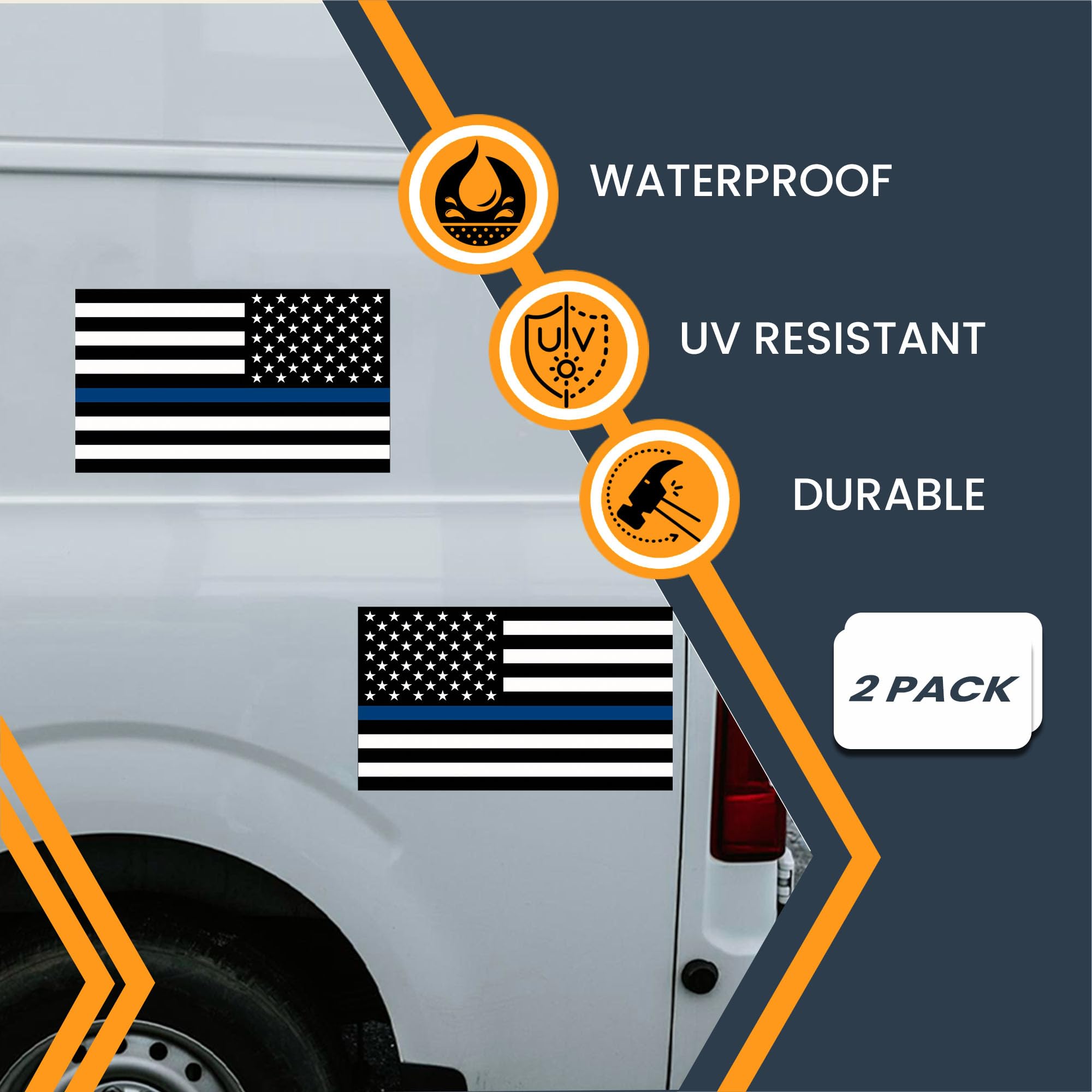 Magnet Me Up Thin Blue Line American Flag And Reversed Thin Blue Line American Flag Magnet Decal, 7X12 Inches, Opposing 2 Pack,
