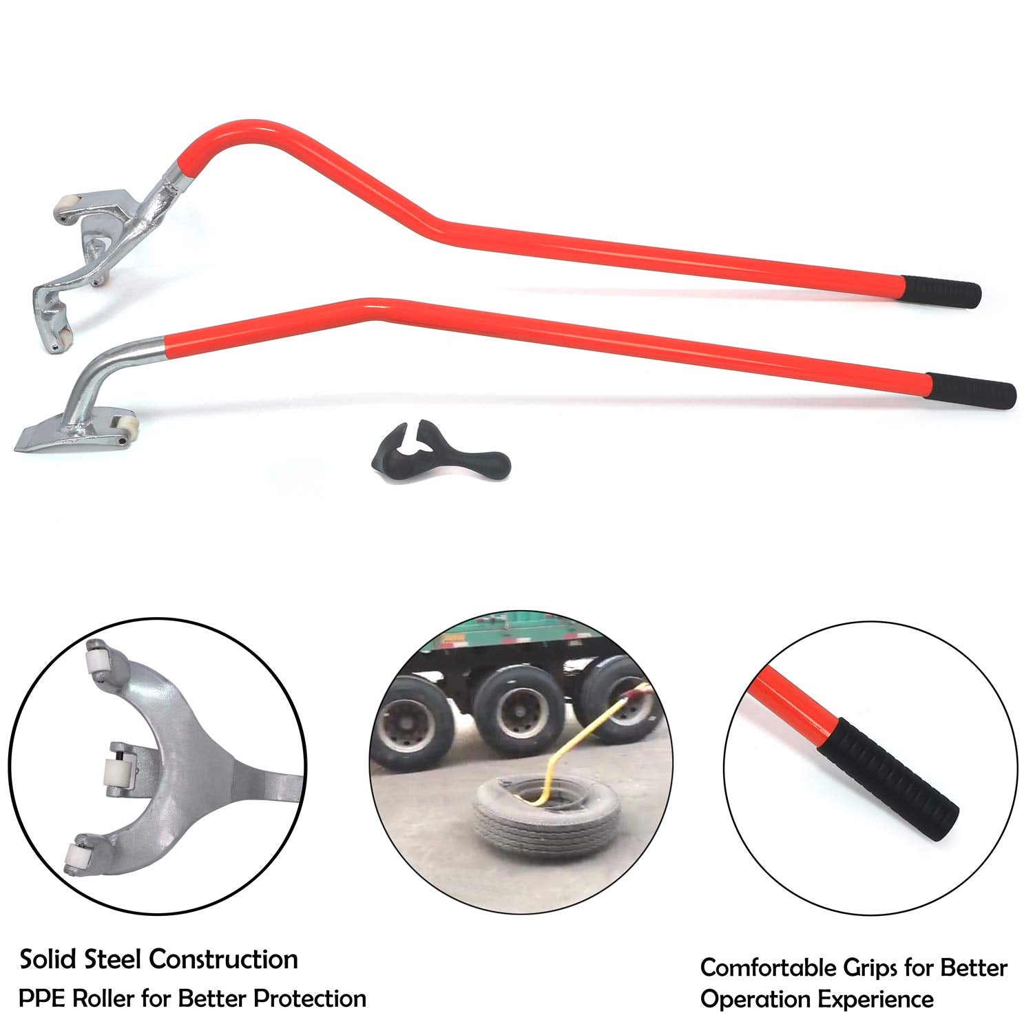 Httmt- Vehicle 3Pcs Tire Changer Mount Demount 17.5' - 24' Tires Bead Tool Nylon Rollers Heavy Duty Removal Ornage [P/N: Et-Car-Tire004-Red]…