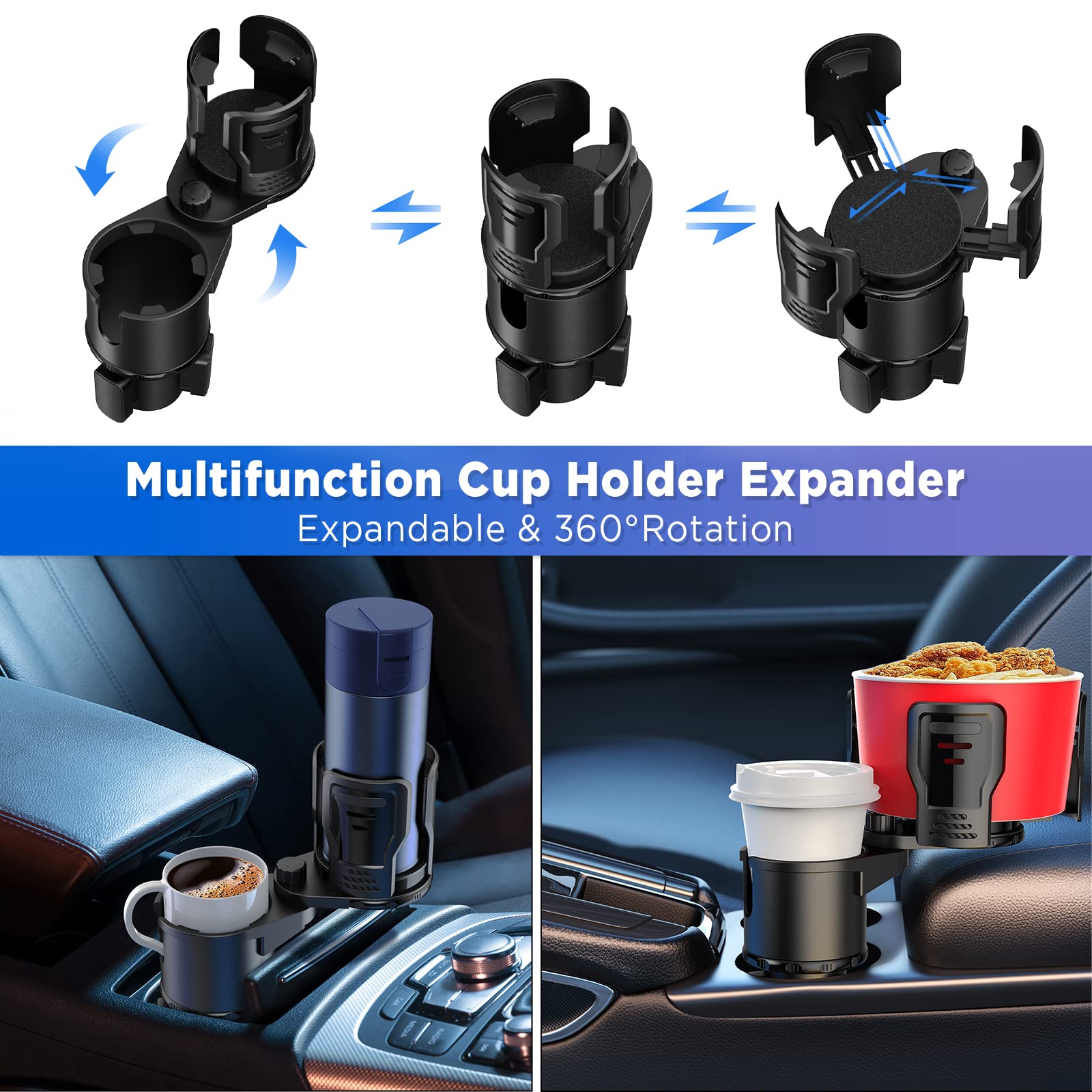 OUTXE Car Cup Holder Expander, Multifunction Extra Cupholder Extender Large Expandable Drink Adapter Universal for Auto Automoti
