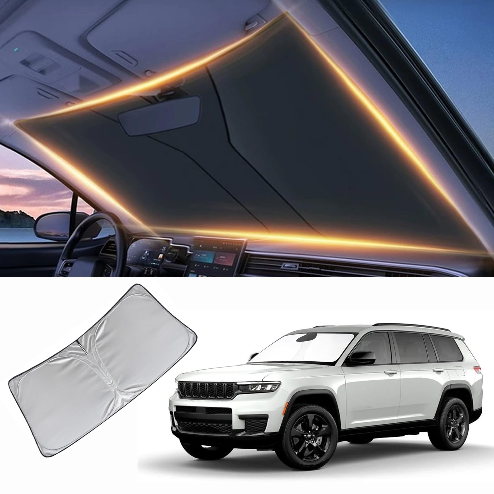 Windshield Sun Shade For Jeep Grand Cherokee Front Window Shades Cover For Grand Cherokee 2001-2025 Windshield Sun Visor Protect