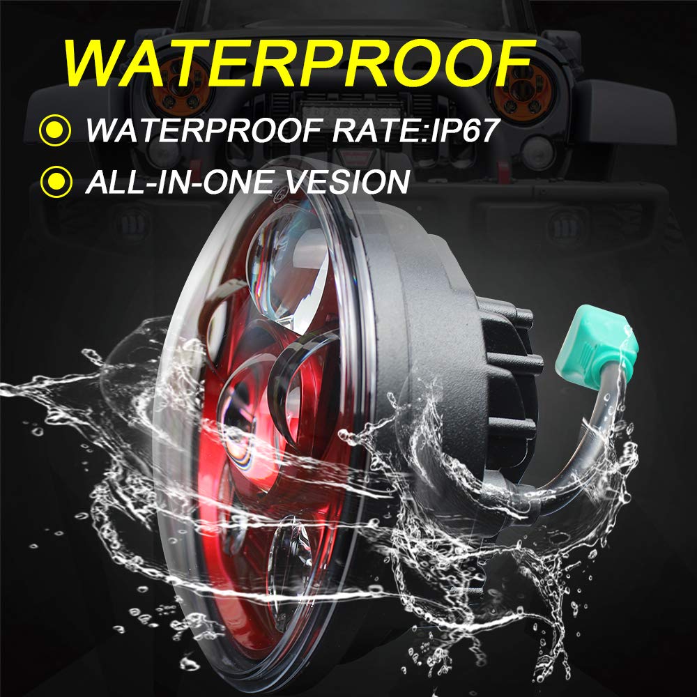 Atubeix 5-3/4 5.75' Led Motorcycle For Iron 883 Dyna Sportster Low Rider Triple Wide Glide Projector Driving Lamp 1 Pcs (Red)