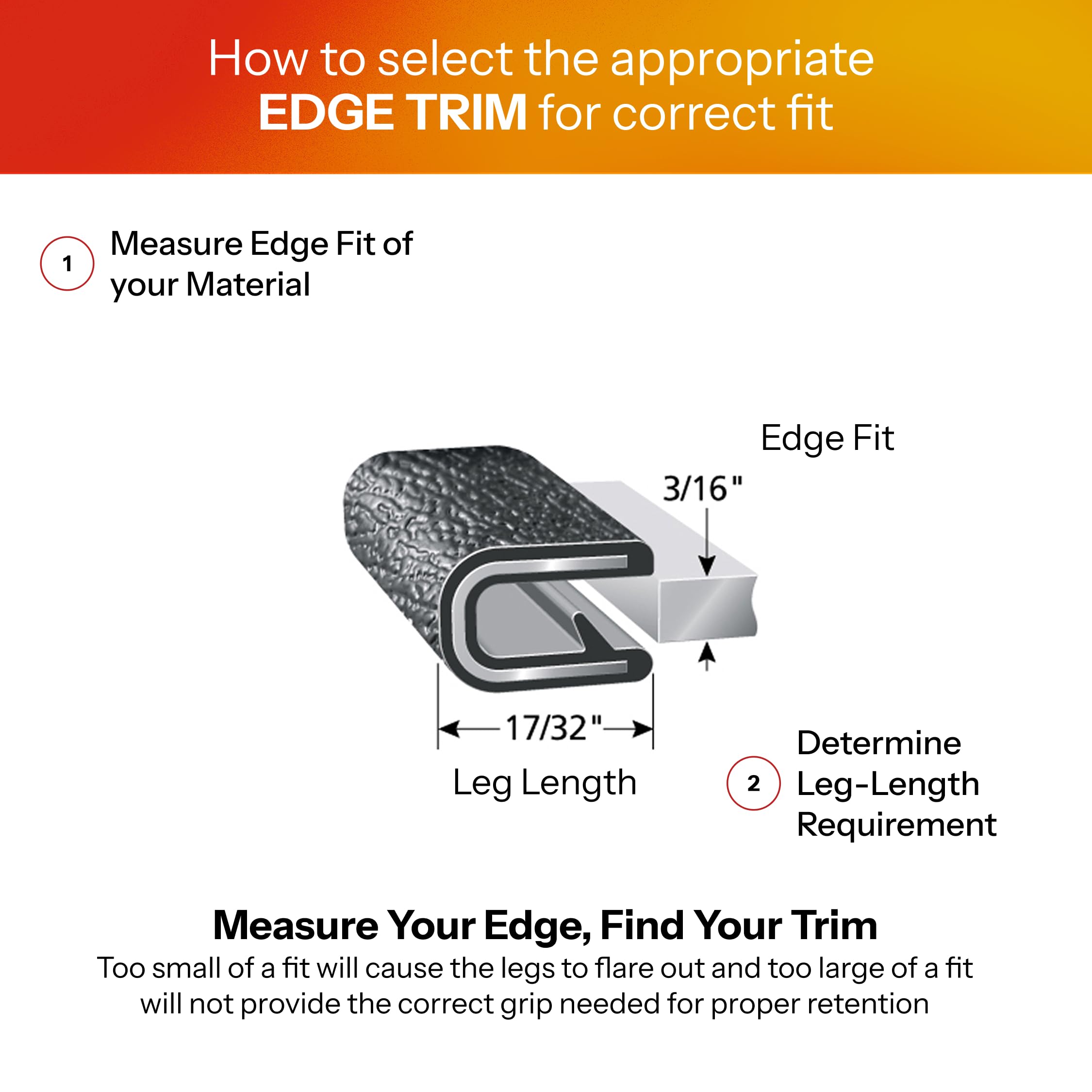 Trim-Lok Edge Trim - Fits 3/16    Edge, 17/32    Leg Length, 25 Length, Black, Pebble Texture - Flexible Pvc Edge Protector For