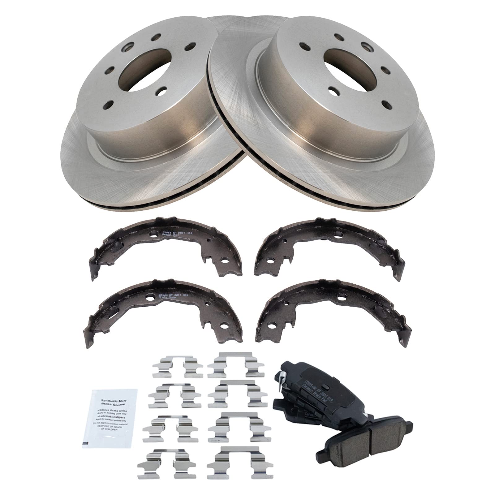 Trq Rear Brake Pad & Rotor Kit Brake Pads Brake Rotor Parking Brake Shoe Set Ceramic Compatible With 2014-2019 Nissan Rogue