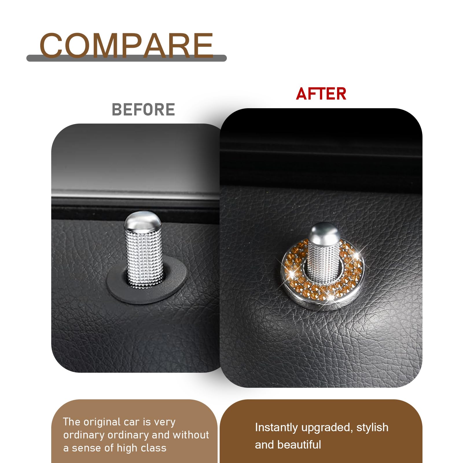 Sodcay Pack-4 Car Door Lock Covers, Rhinestone Pull Rod-Bolt Decorations, Crystal Auto Decal, Compatible For Mercedes-Benz E, A,