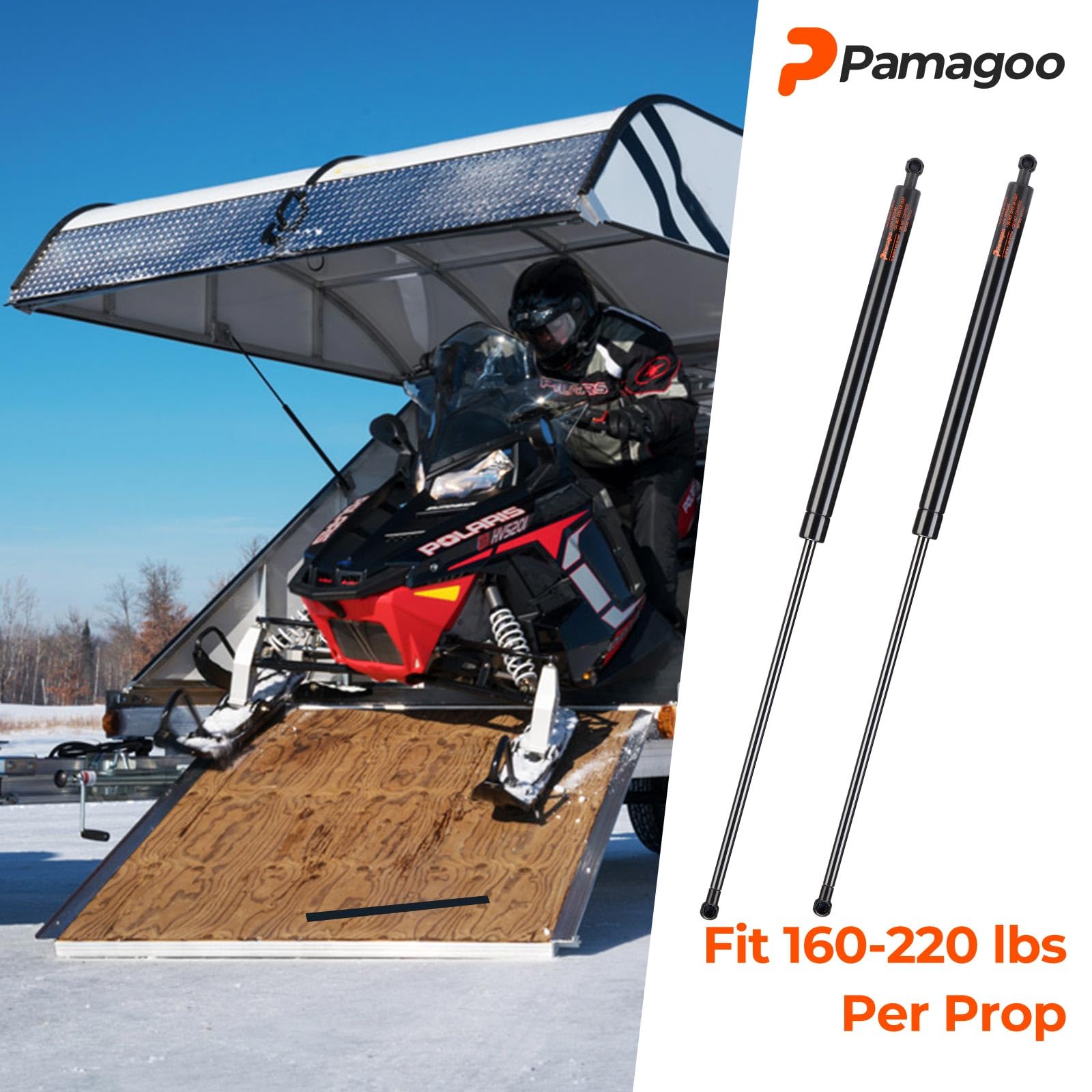 Pamagoo Sf440M200 44 Inch 200Lb Gas Struts 44'' Spring Shock Lift Support For Snowmobile Trailer Heavy Floor Hatch Heavy-Duty Sl