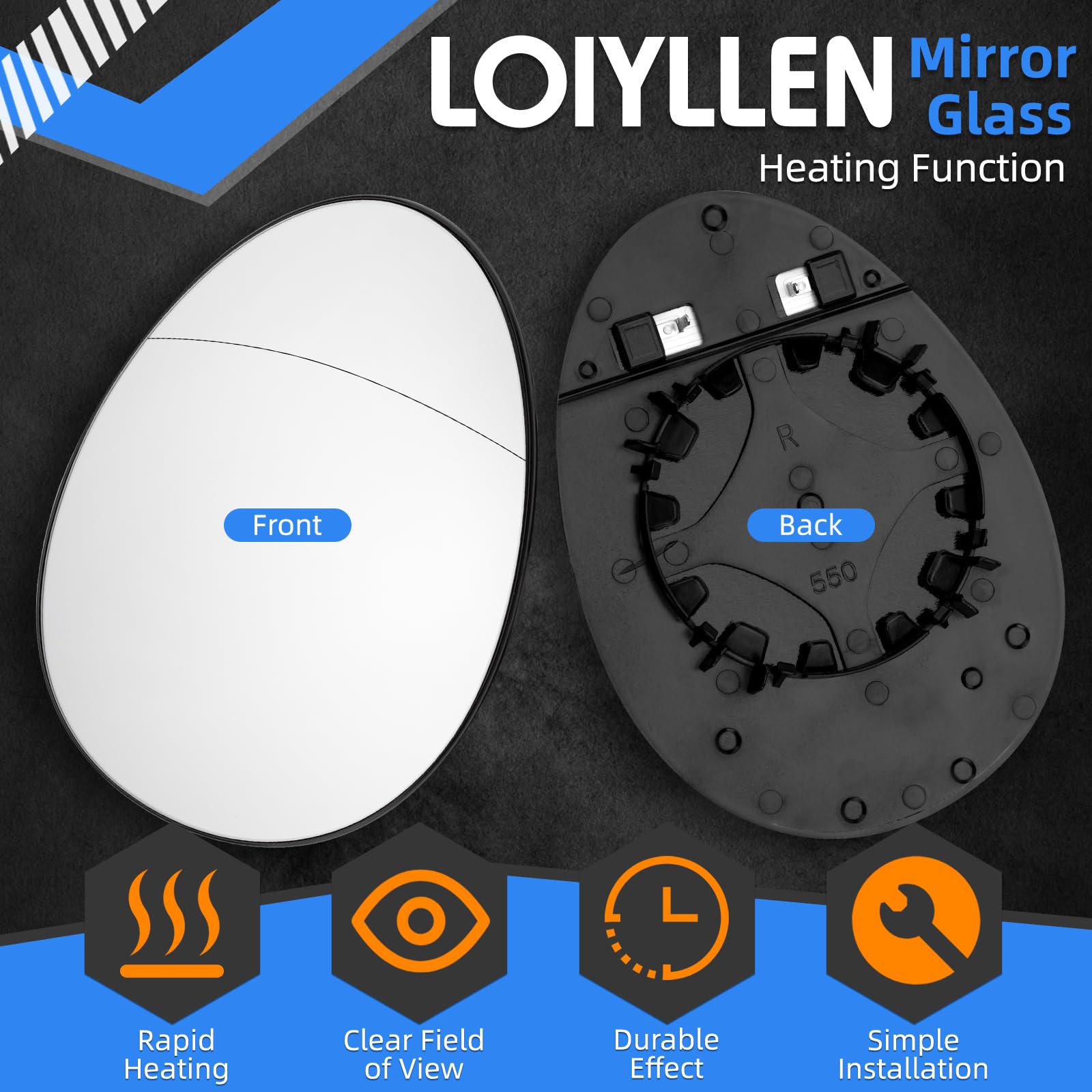 LOIYLLEN Passenger Side Mirror Replacement for Mini Cooper 2007 2008 2009 2010 2011 2012 2013 2014 2015 - Right Side Mirror Glas