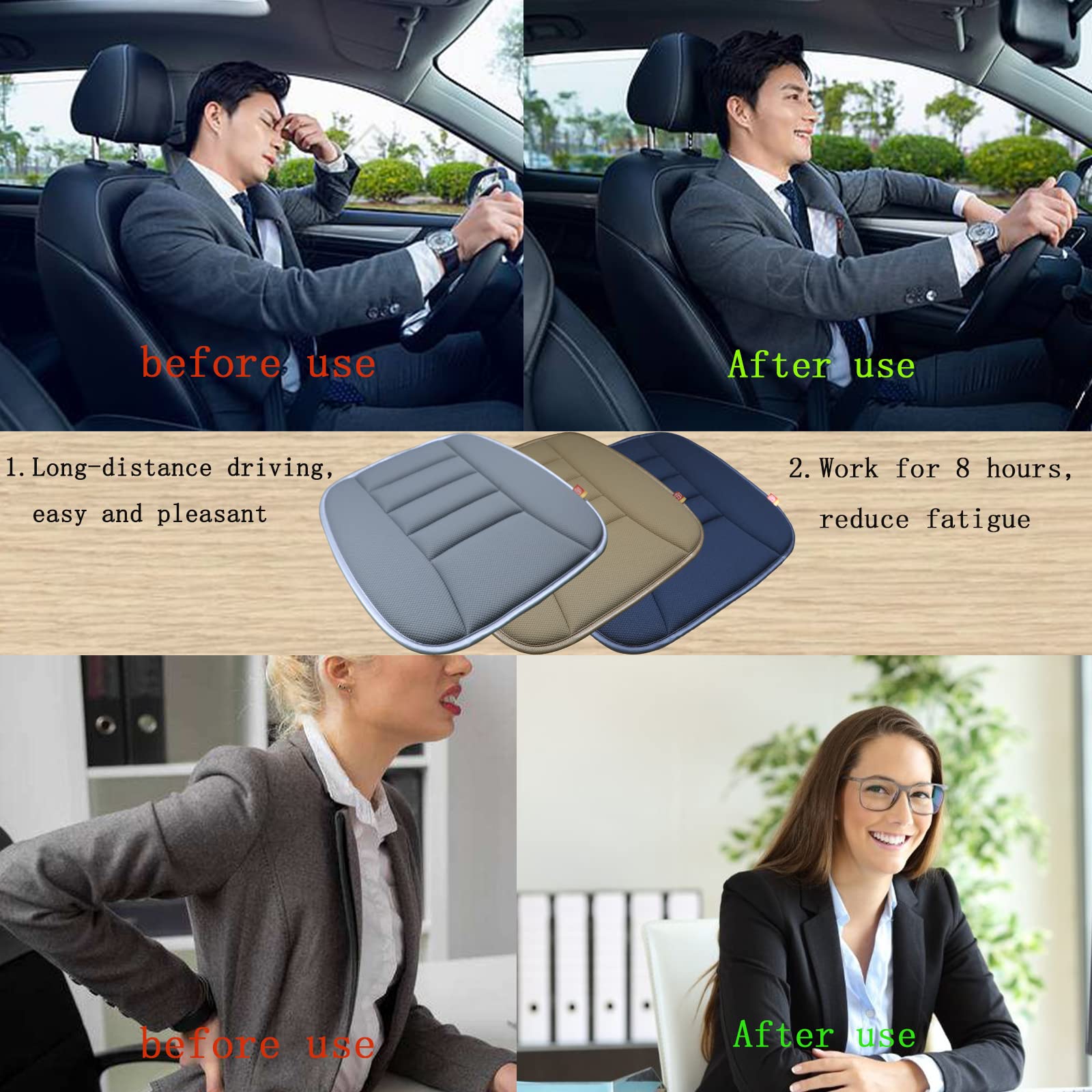 RaoRanDang Memory Foam Car Seat Cushion, Thin Design, Black, 20x18.5x1.2 Inches, Comfortable Support for Drivers and Passengers