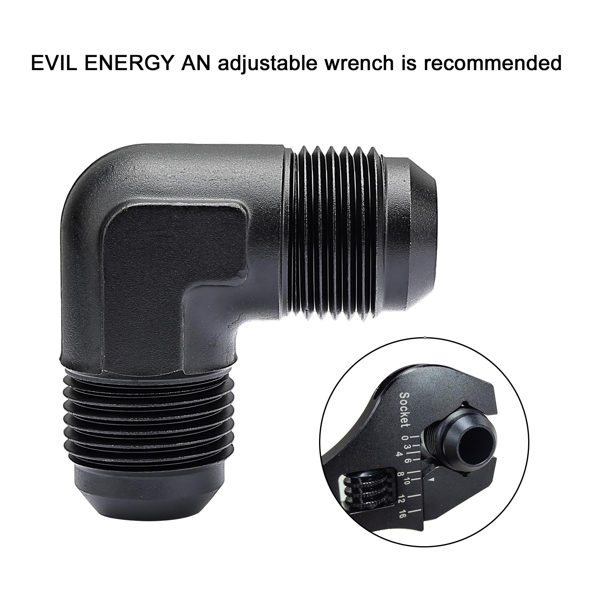 EVIL ENERGY 10AN Male to Male Flare 90 Degree Union Coupler Fitting Coupling Aluminum Black