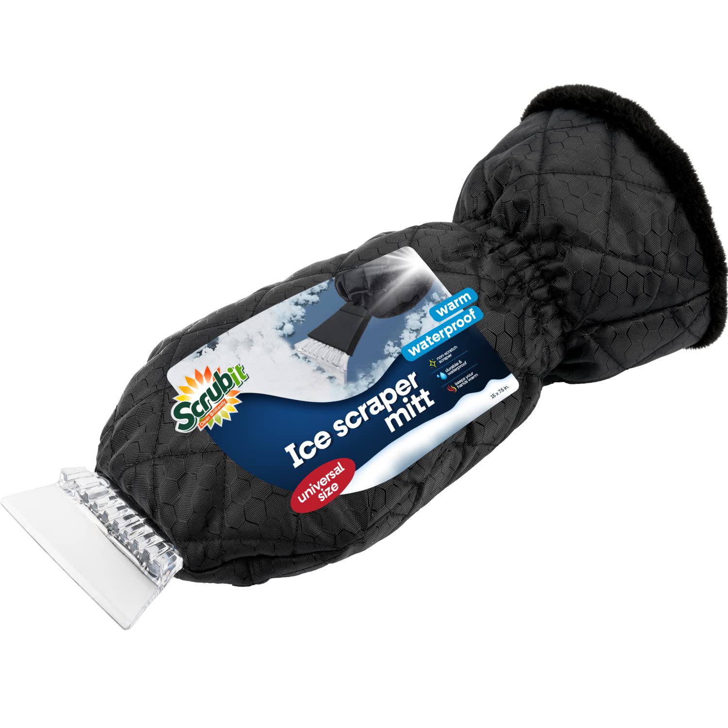 SCRUBIT Ice Scraper with Glove - Car Windshield Scraper for Ice and Snow w/Fleece Mitt - Quickly Scrape and Remove Snow While St