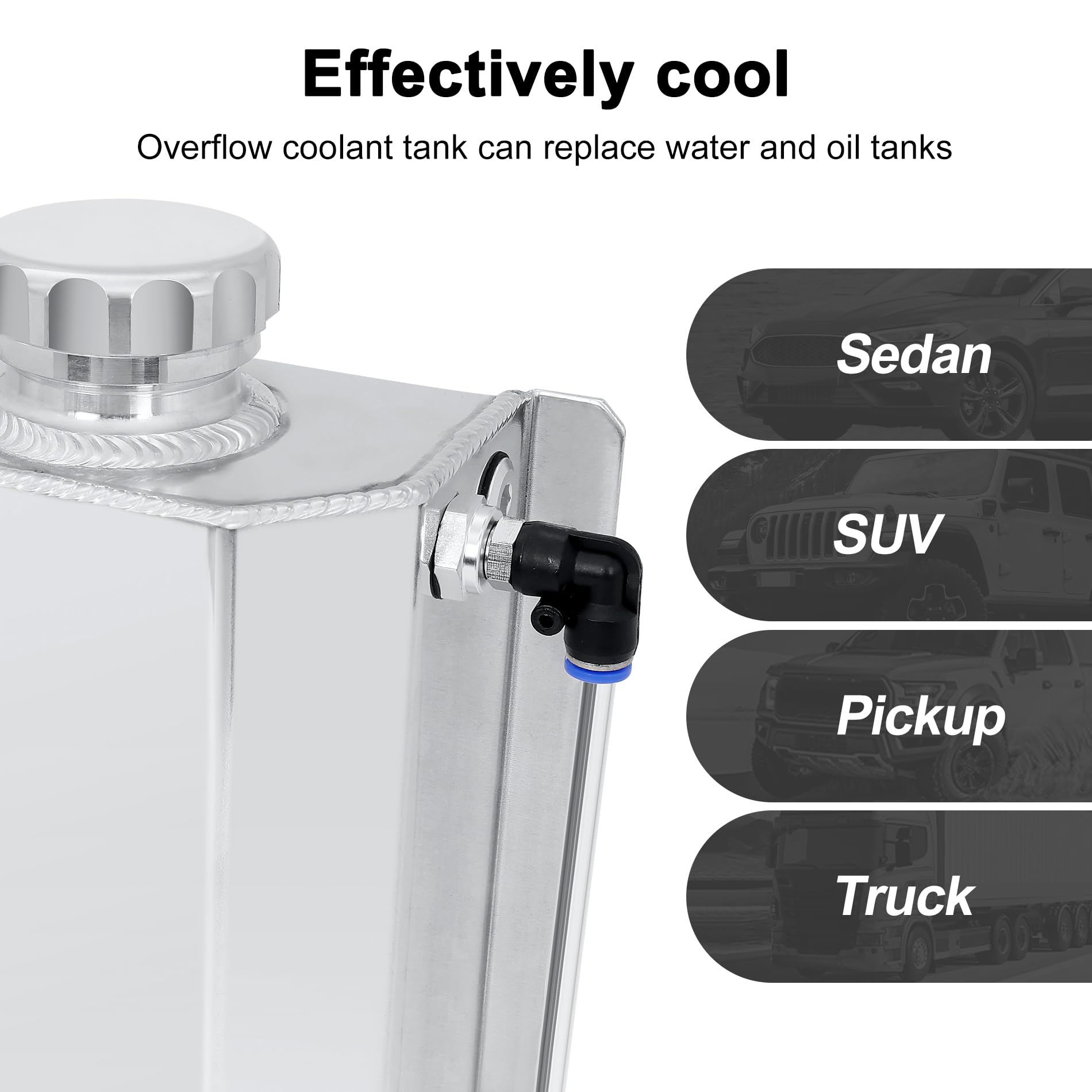 Evil Energy Radiator Coolant Overflow Tank, Coolant Recovery Tank Aluminum 2L Silver