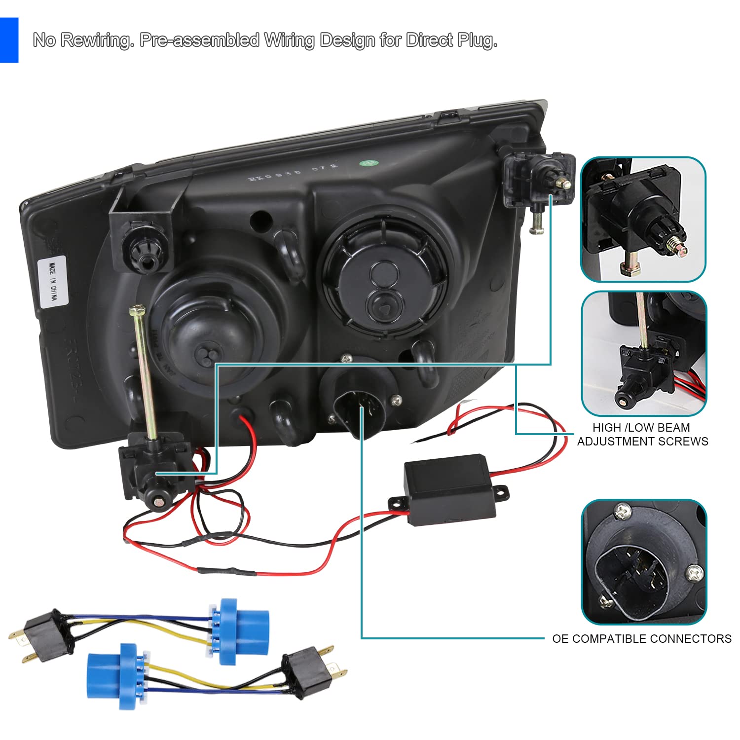 Spec-D Tuning Black Projector Headlights + R8 LED Compatible with 1999-2004 Ford F250 F350 F450 F550, 2000-2004 Ford Excursion,