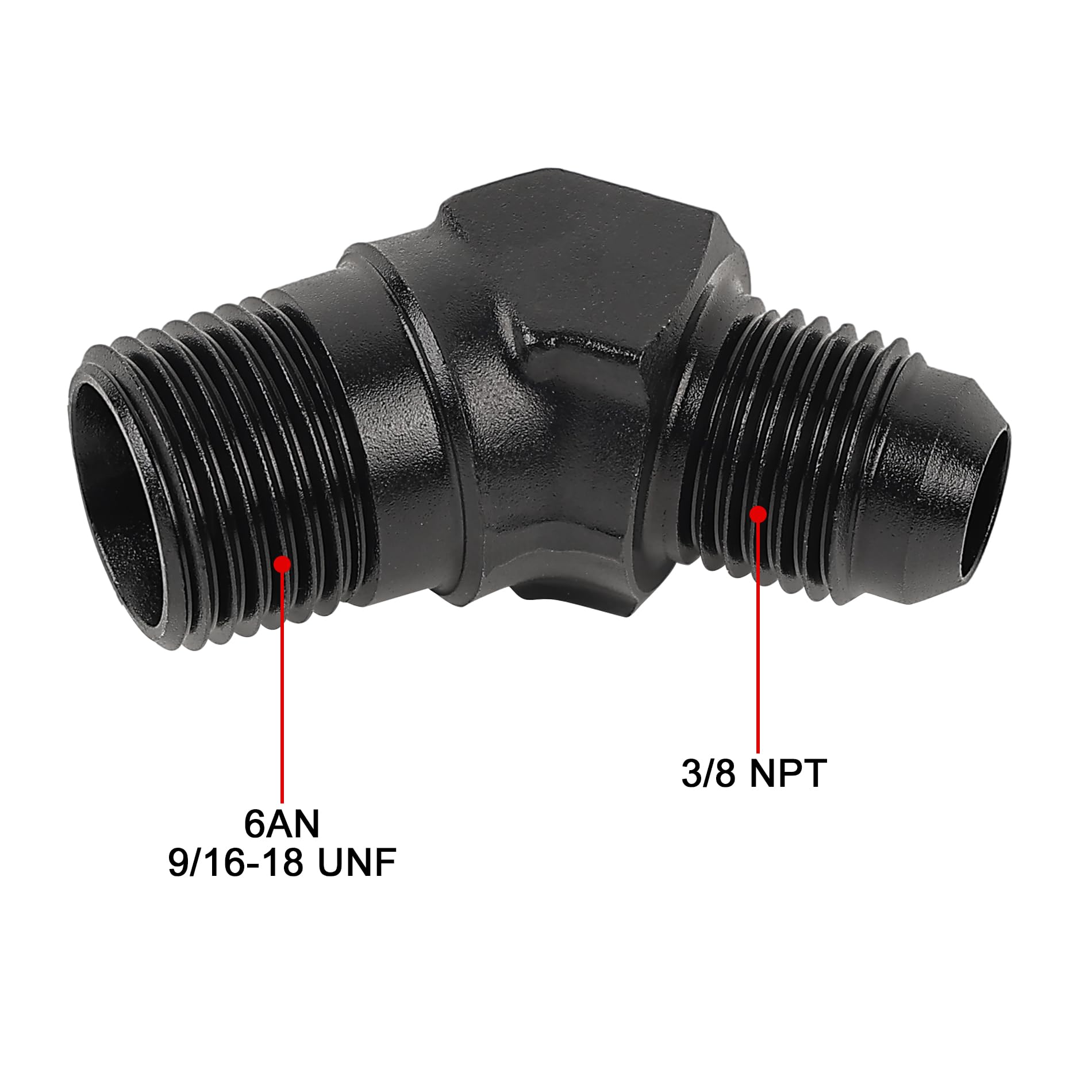 Evil Energy 6An Male Flare To 3/8'' Npt Pipe 45 Degree Fitting Adapter Aluminum Black