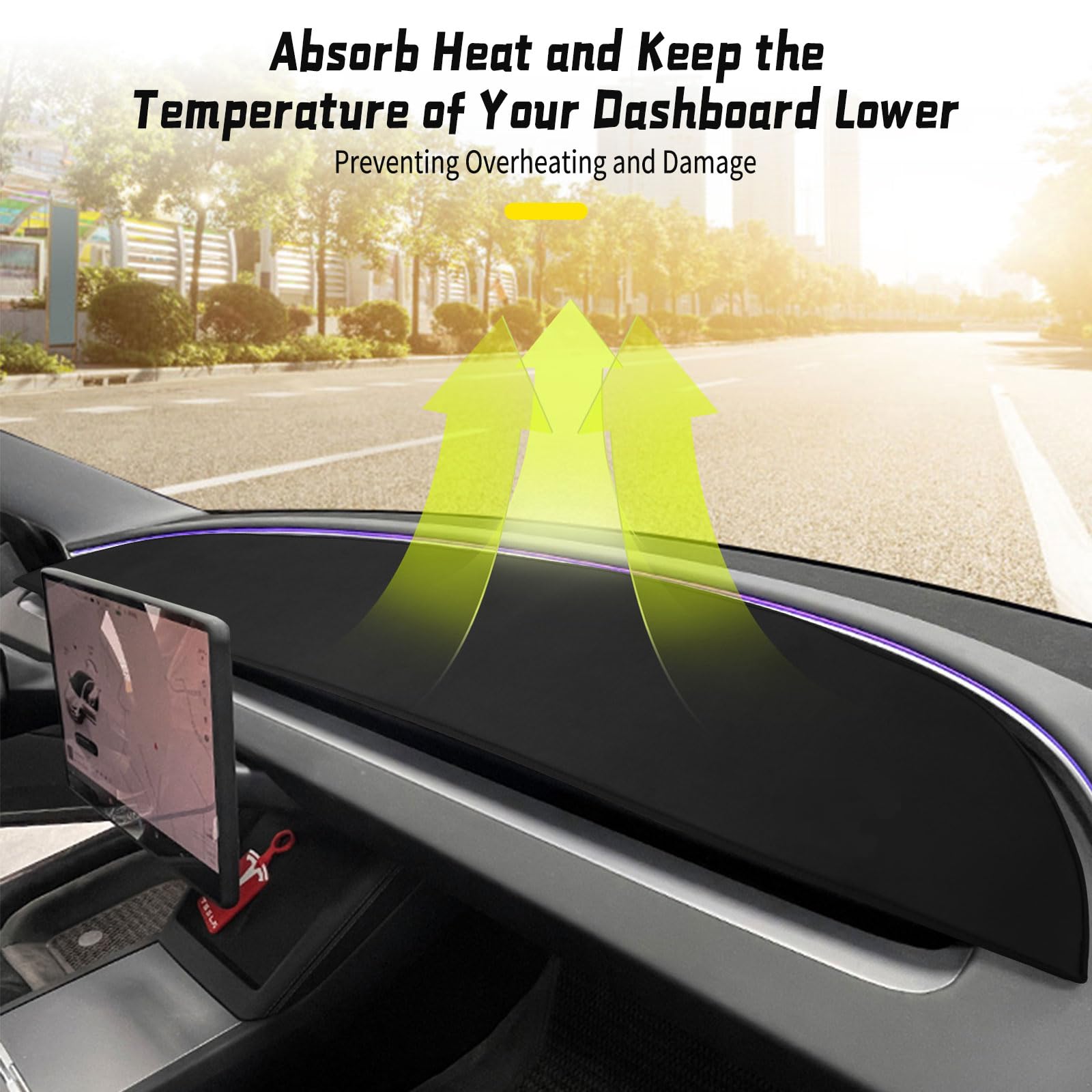 New Version Dashboard Cover for Tesla Model 3 2024 2025, Flannel Dash Cover with Silicone Anti-Slip, Model 3 Accessories Interio