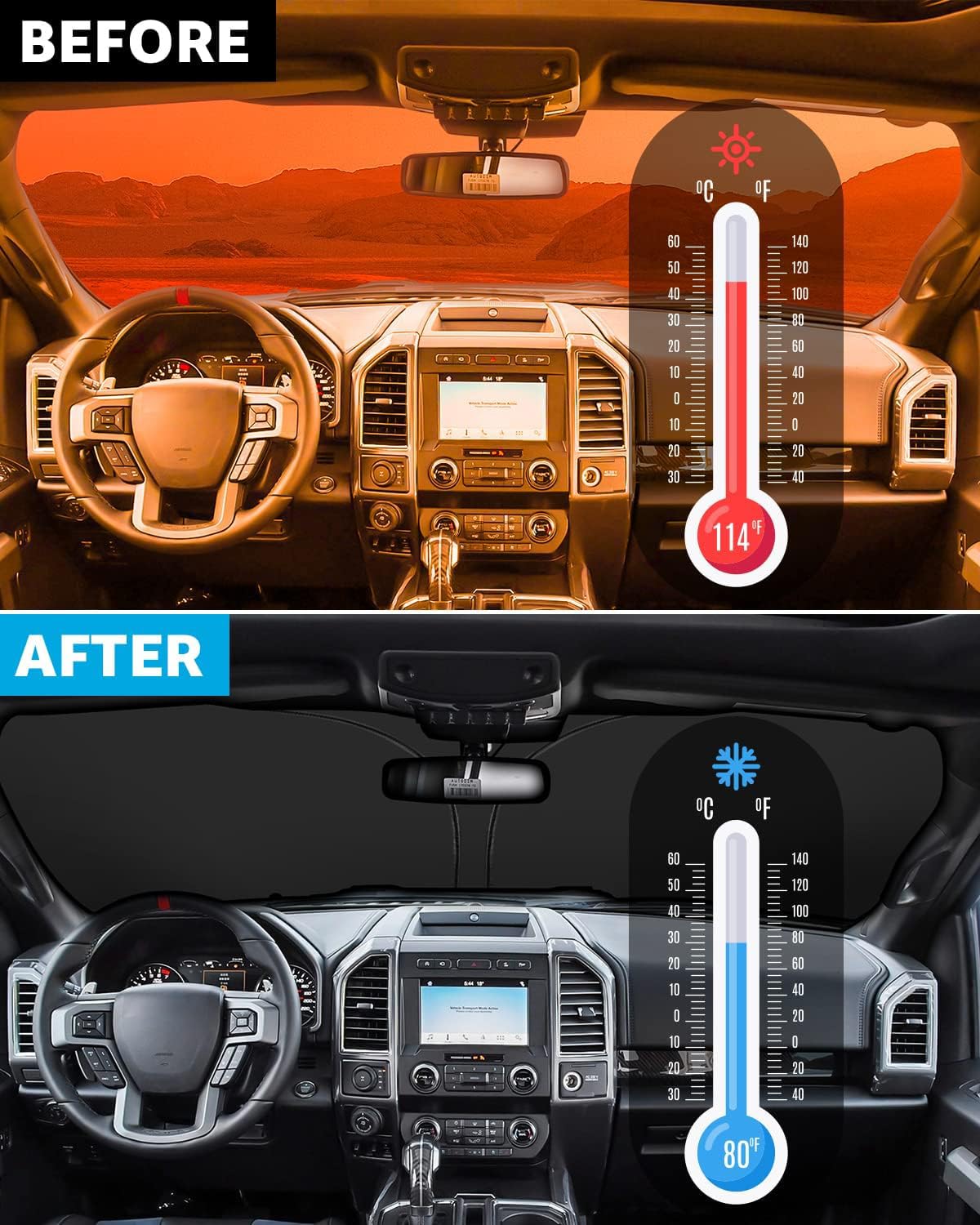 Proadsy 2025 Upgrade Windshield Sunshade Custom For Ford F150 2020 2019 2018 2017 2016 2015 Reflective Heat Sun Uv Protector Fol