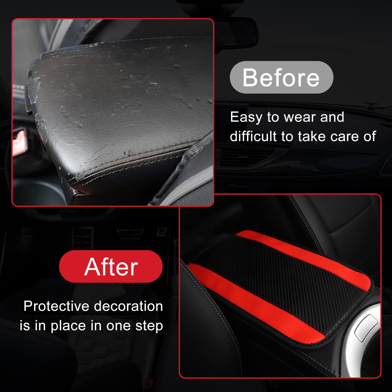 Miytsya Four Seasons Universal Armrest Box Mat, Carbon Fiber Leather Embossing, Waterproof Armrest Cover Center Console Mat, Car